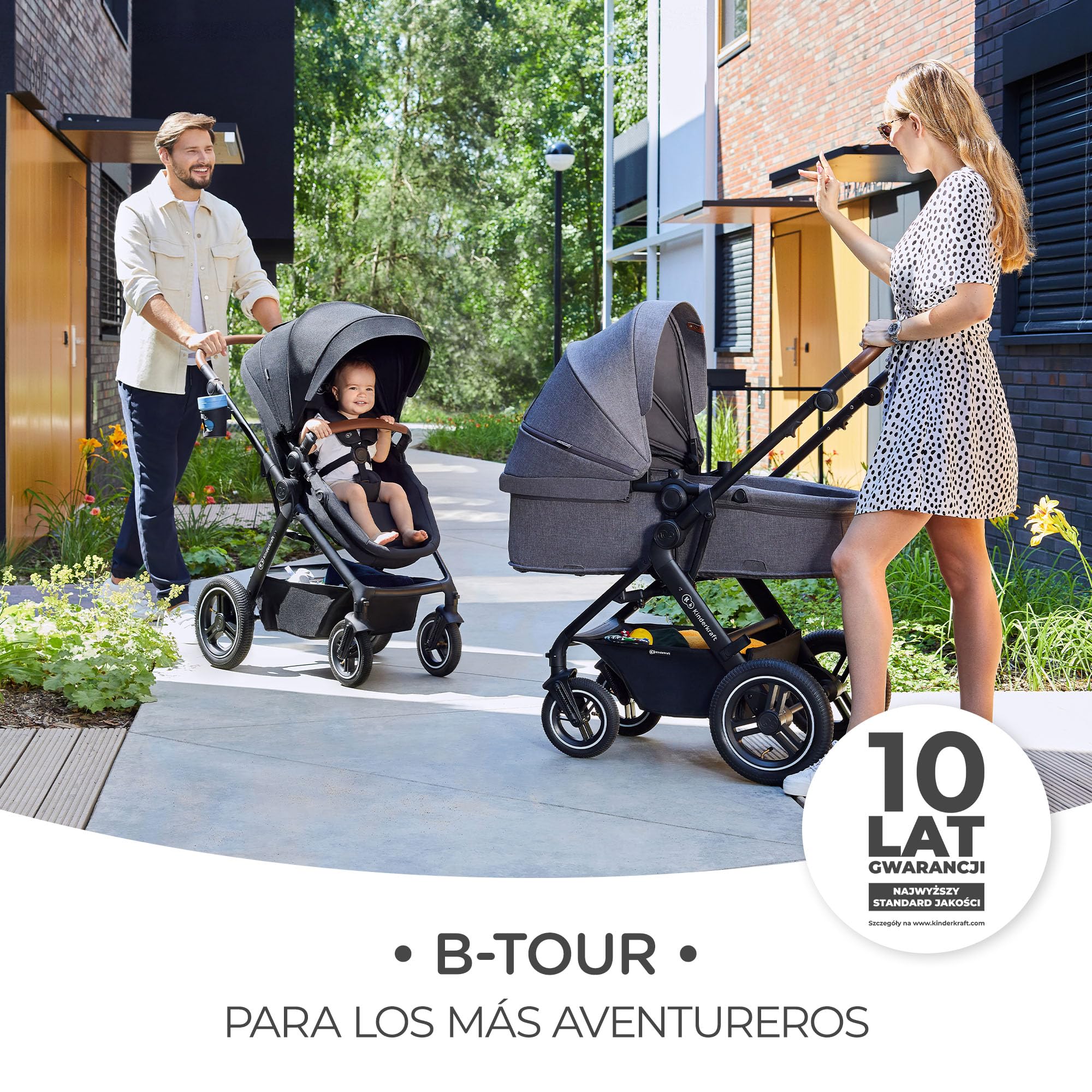 Kinderkraft B-TOUR Carrito Bebé 3 en 1, i-Size 40-75 cm, asiento 2 en 1, Silla de Paseo desde el nacimiento hasta los 22 kg, con Silla Coche, silla de coche 0-13 kg, TRAVEL SYSTEM, Gris oscuro