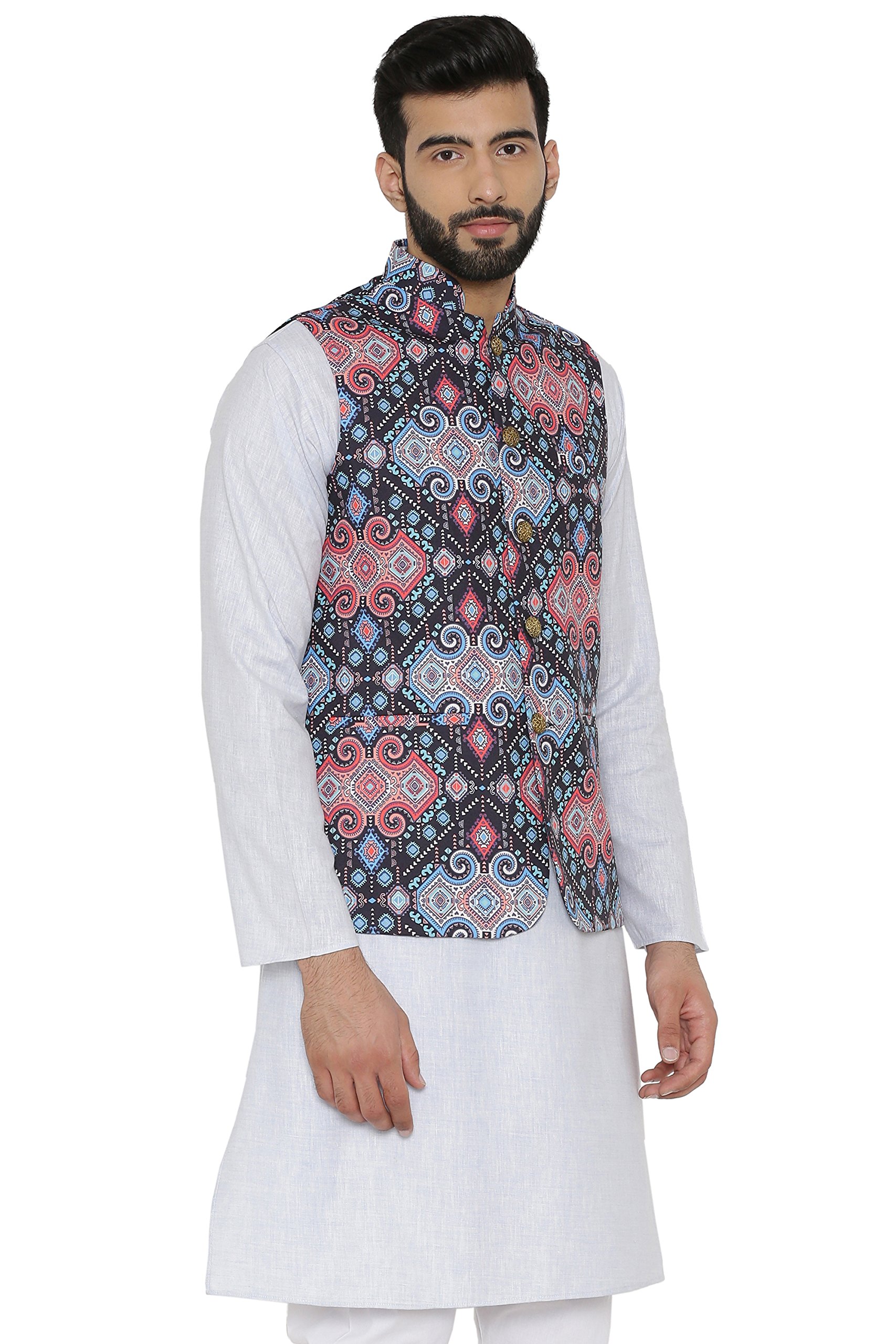 WINTAGE Men's Rayon Grandad Printed Nehru Jacket Waistcoat 2
