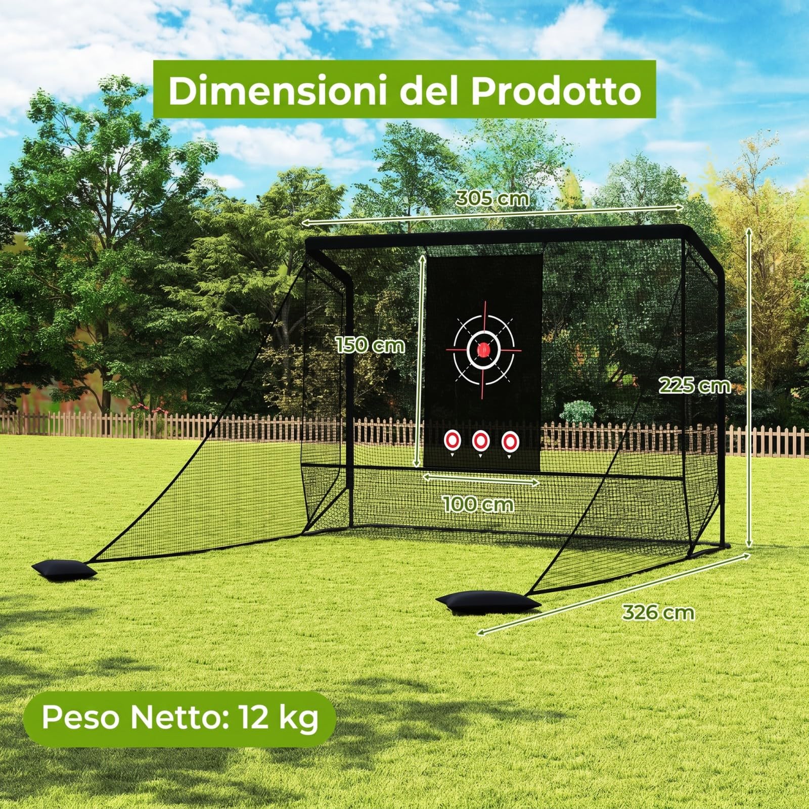 COSTWAY Rete da Golf per Allenamento, Rete Pratica da Golf con Bersaglio, 2 Barriere Laterali, Sacchi di Sabbia e Borsa, da Esterno e Interno, per Driving e Chipping