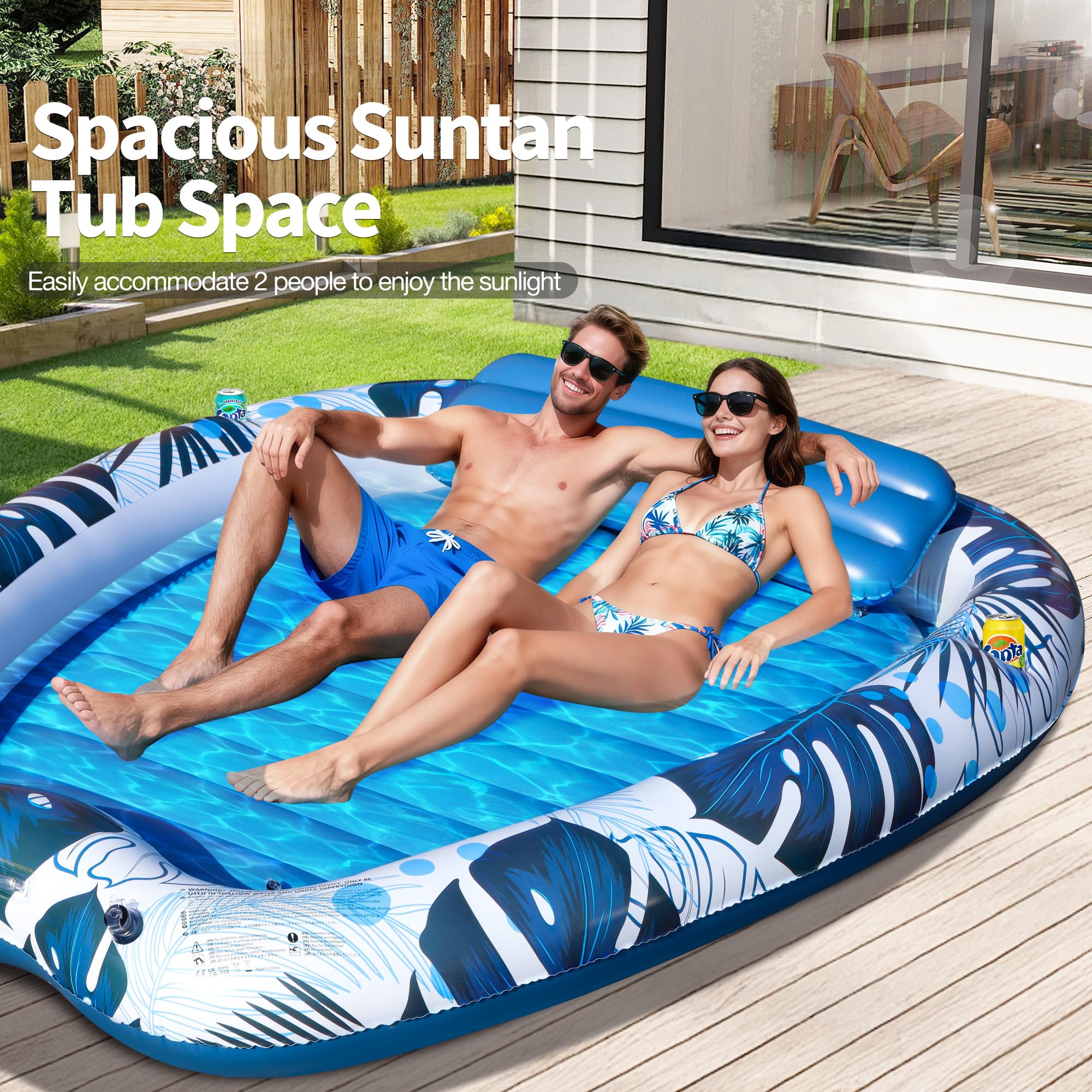 LanOcean Colchoneta Piscina Adultos, 230x170cm Flotadores Piscina Adultos con 2 Portavasos, Colchonetas Hinchables para Piscinas Gigante con Reposacabezas, Colchoneta Playa para Piscinas y Jardines