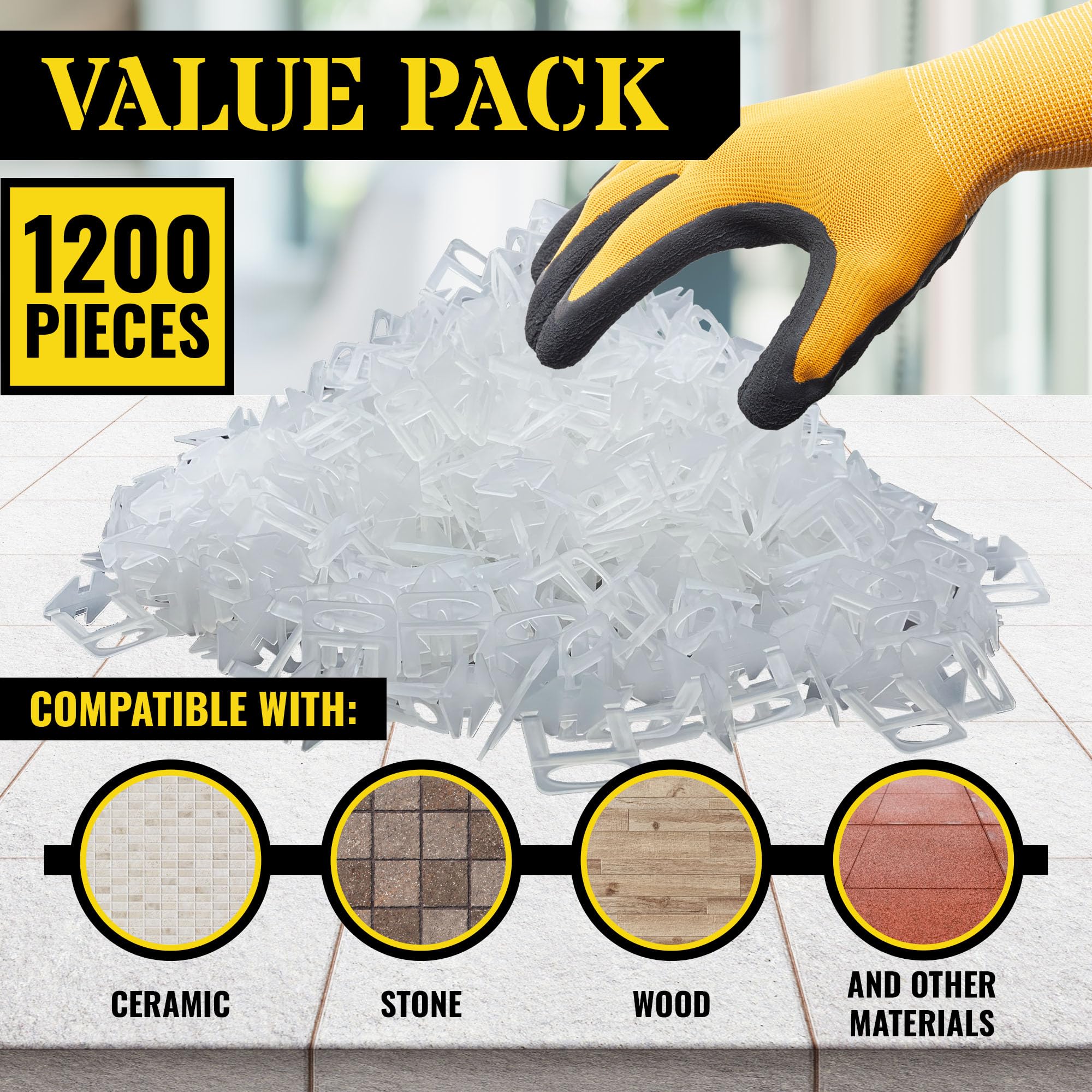 Reli. Sistema de nivelación de azulejos de 1/8 pulgadas (1200 piezas) clips espaciadores de azulejos para instalación profesional de suelo de pared de piedra de cerámica, bricolaje, sin labios, clips