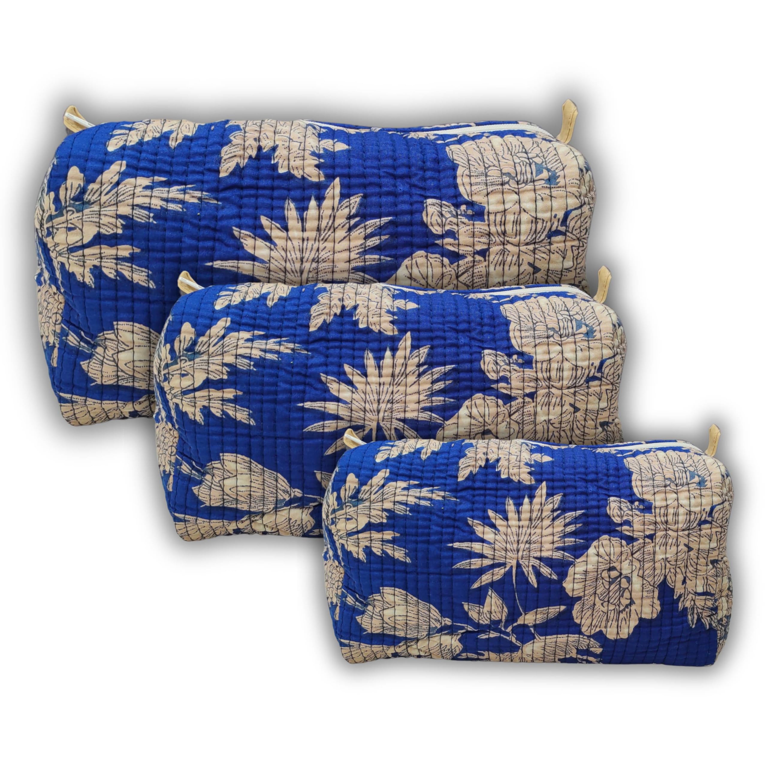 Quilted Cotton Pouches | Travel Cosmetic Organizer Bags | Printed Zip Storage Pouch for Makeup, Toiletries, Pouch (Blue)-image-38