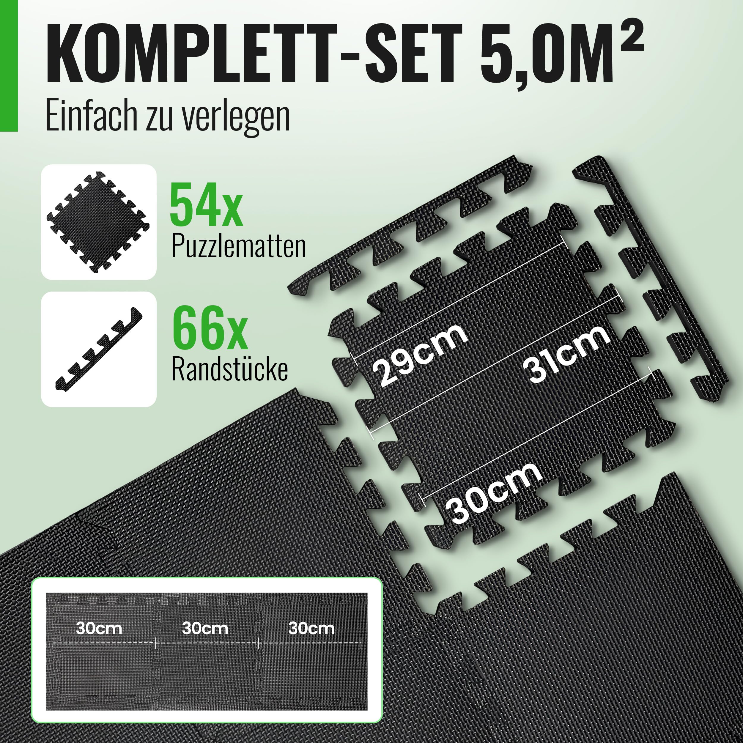 AthleticPro Zestaw mat ochronnych na podłogę z bardzo grubymi matami podłogowymi [30 x 30 cm] lub [60 x 60 cm] – antypoślizgowe maty ochronne do siłowni (30 x 30 cm | 54 szt. | 5,0 m²)