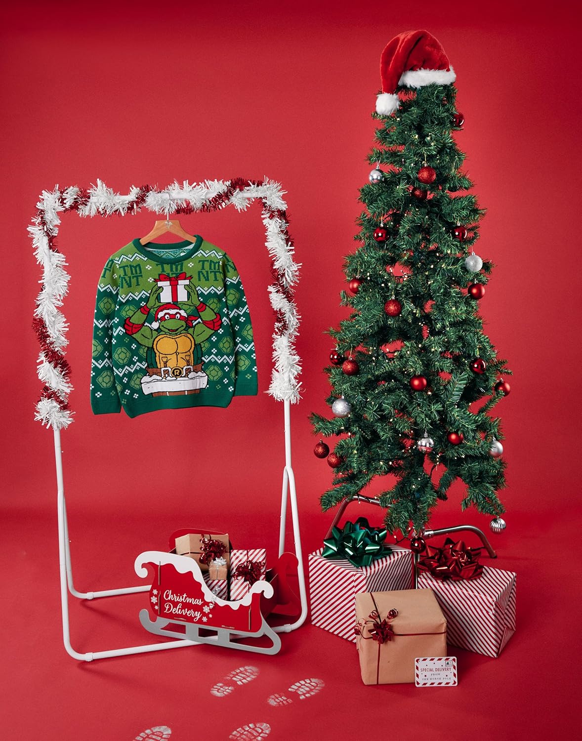 Teenage Mutant Ninja Turtles Boys Christmas Jumper | Green Raphael Graphic Knitted Sweater | Xmas Pullover Knitwear Gift