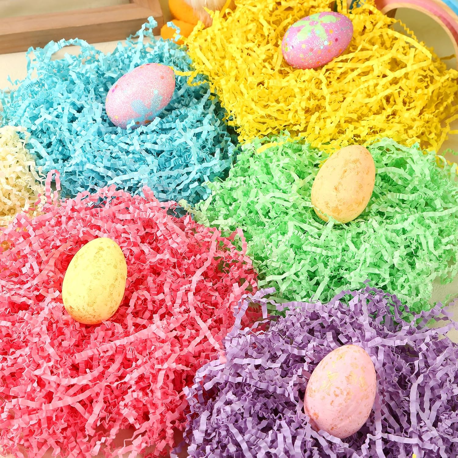 Jansun 1 LB Easter Grass Crinkle Cut Paper Large Pack 6 Colors Easter Shredded Paper for Gift Baskets Gift Box Filler Grass Stuffers for Gift Wrapping Party Decorations - Image 2