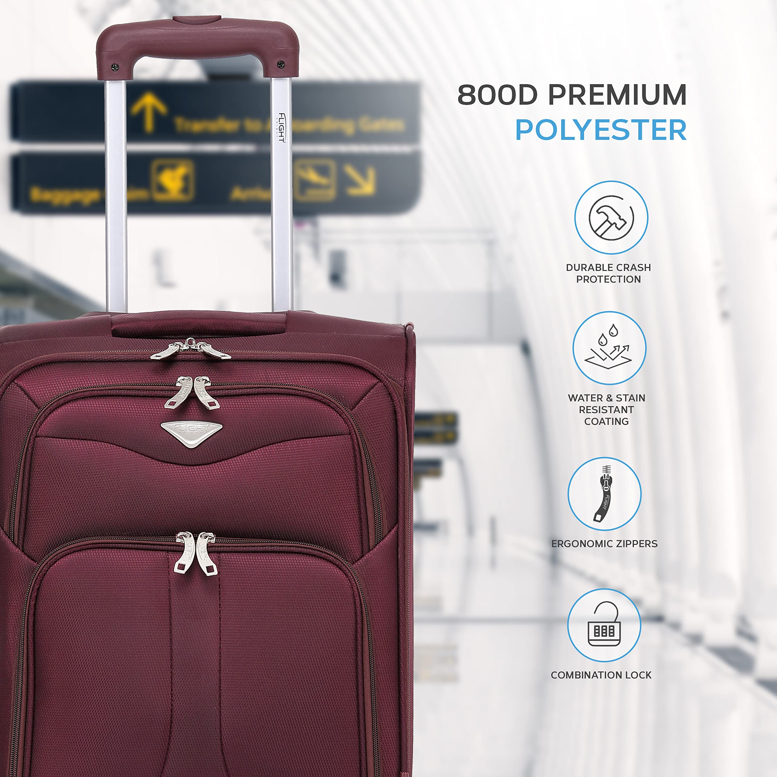 Flight Knight Set of 2 Lightweight 4 Wheel 800D Soft Case Suitcase Robust Anti Crack Cabin Carry On Hand Luggage Approved for Over 100 Airlines Including easyJet, BA & Many More!