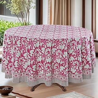 Ridhi Hand Block Print Round Tablecloth Deep Pruce Red 60 Inch 100% Cotton