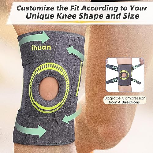 Miniatura 3 de ihuan Rodillera ajustable con estabilizador lateral y almohadillas de gel para rótula, máximo apoyo para el dolor de rodilla y recuperación rápida