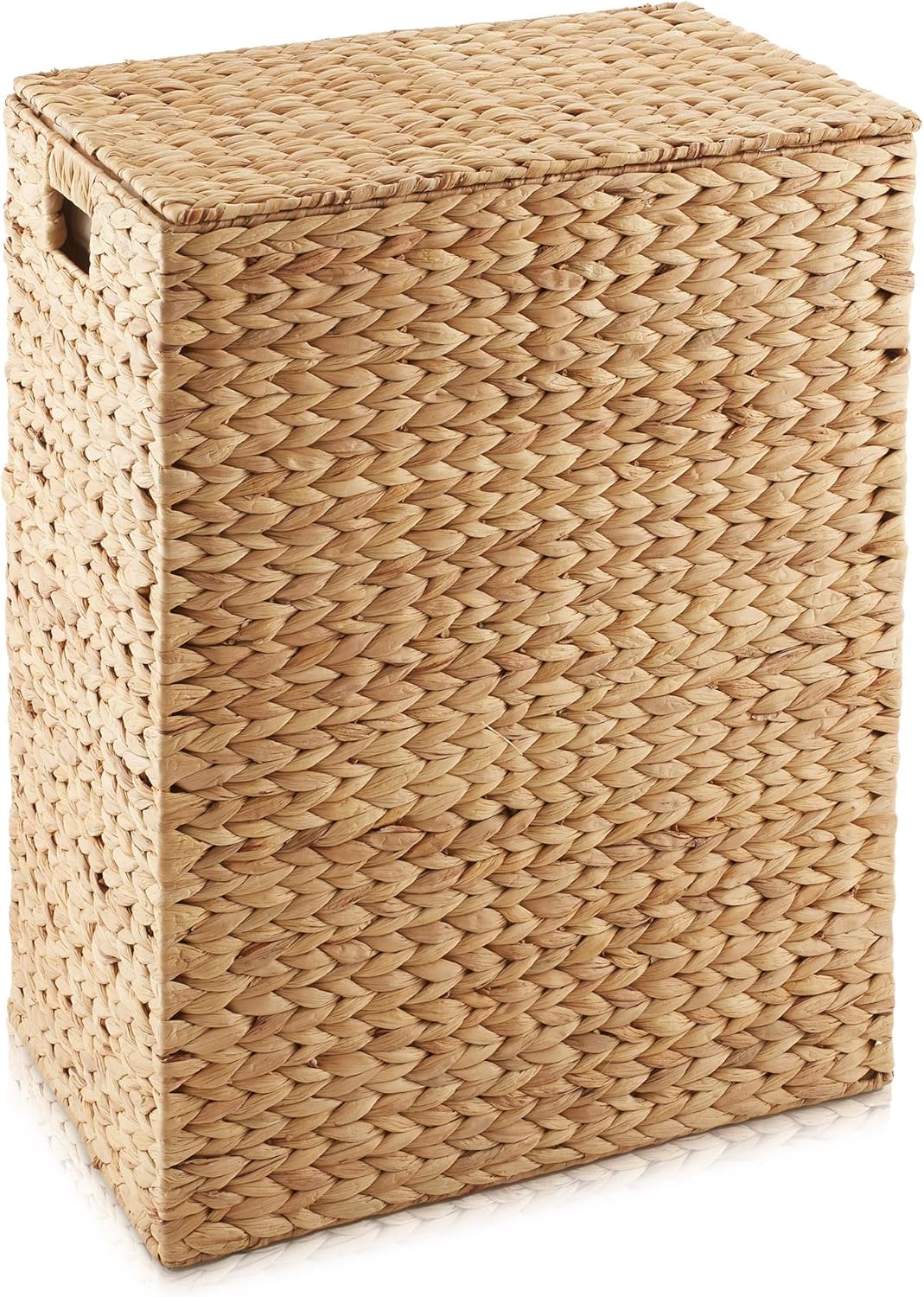 Casafield Large Laundry Hamper with Lid and Removable Liner Bag - Natural, Woven Water Hyacinth Rectangular Laundry Basket Sorter for Clothes and Towels