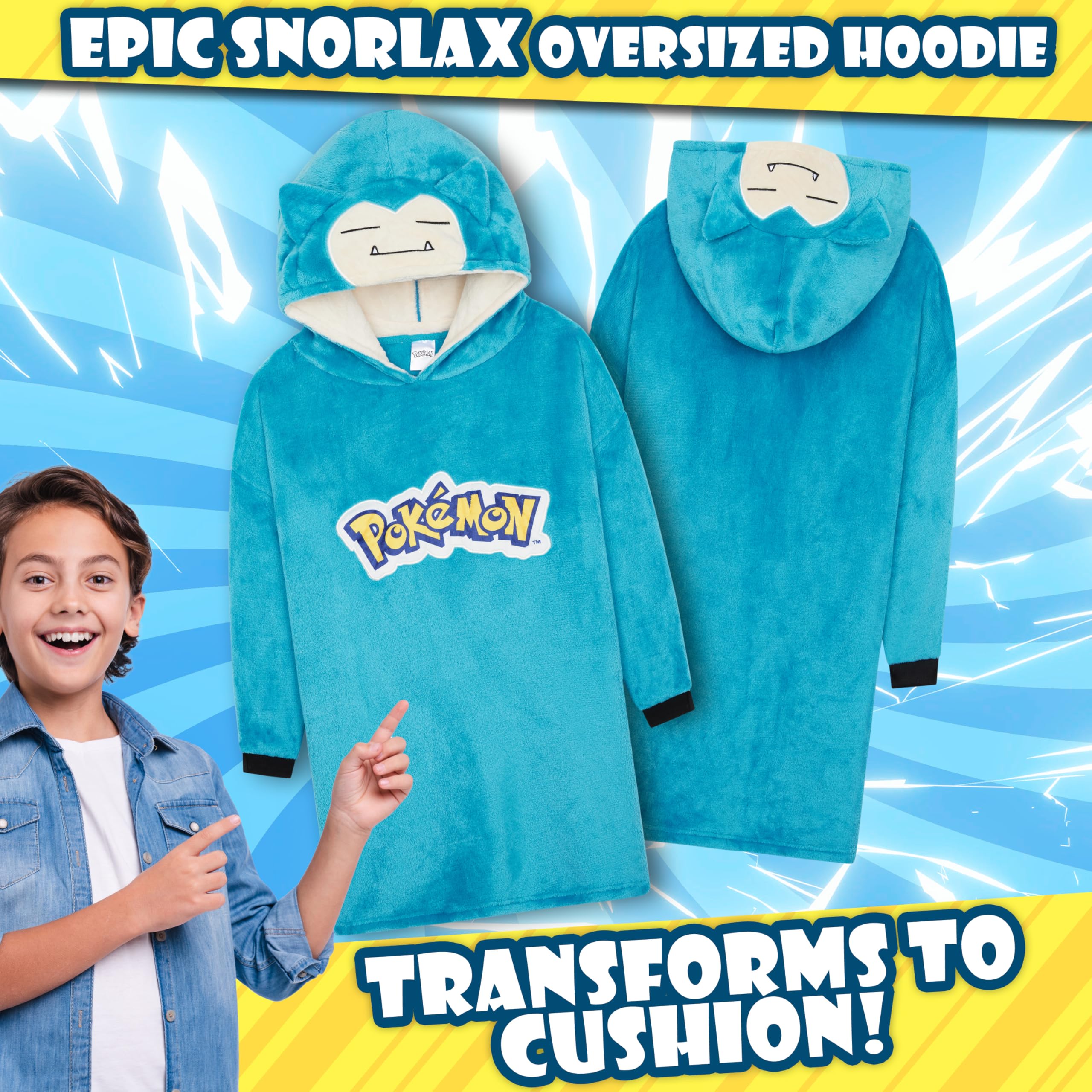 Pokémon Sweat à Capuche Oversize Enfant, Pikachu Gengar Sweat Plaid Polaire Chaud avec ou sans Sac Intégré, Poncho Doux