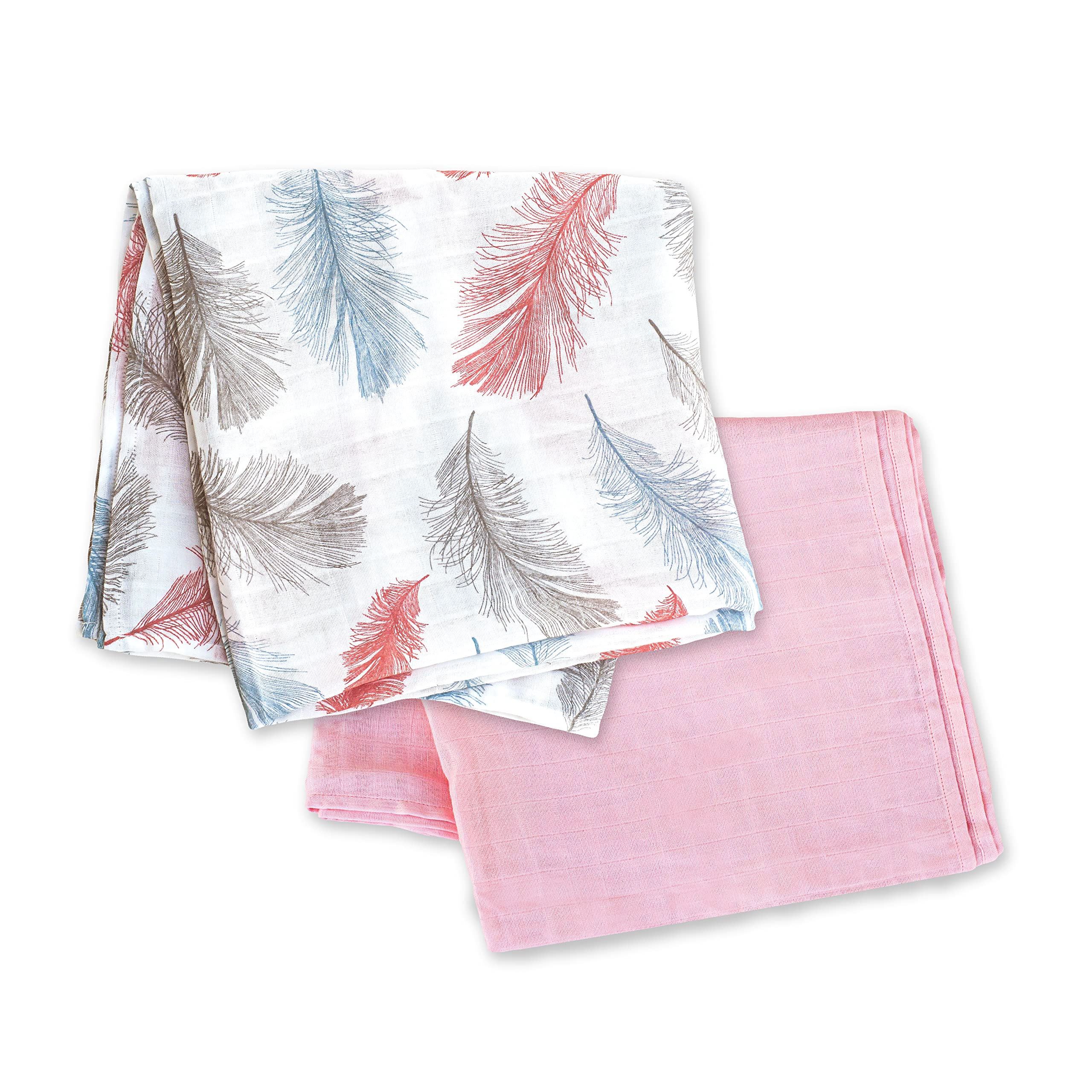 The Moon Brand Organic Muslin Wrap/ Swaddle, Pack of 2 Lightweight, Breathable - for Infant, New Born - 06 Months - Manual Wrap- Cozy Wrap-After Bath or Shower- Sleepwear Bear -Print & Pink.