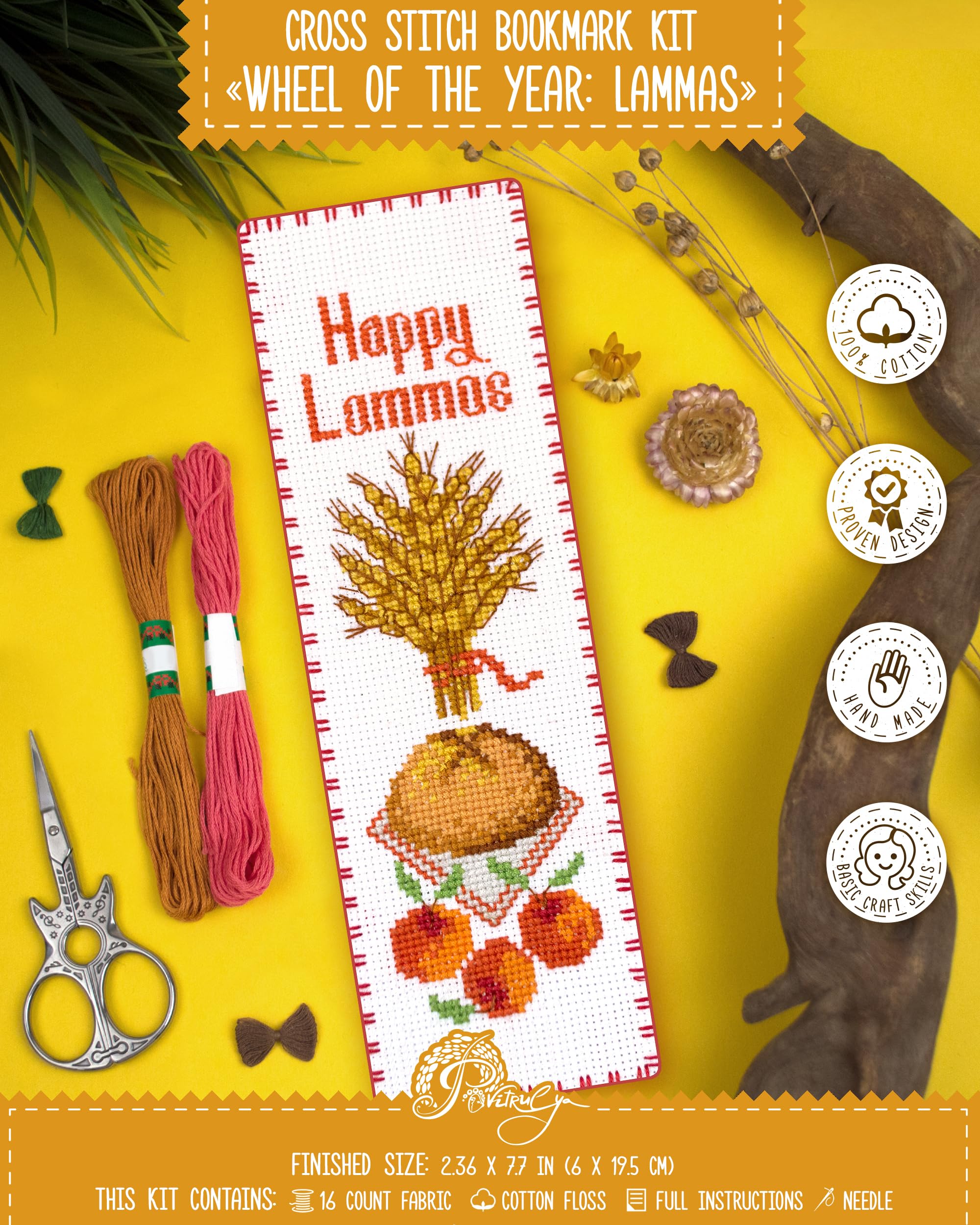 Cross Stitch Bookmark Kit Wheel of The Year: Lammas – Counted DIY Embroidery Set for Adults & Beginners