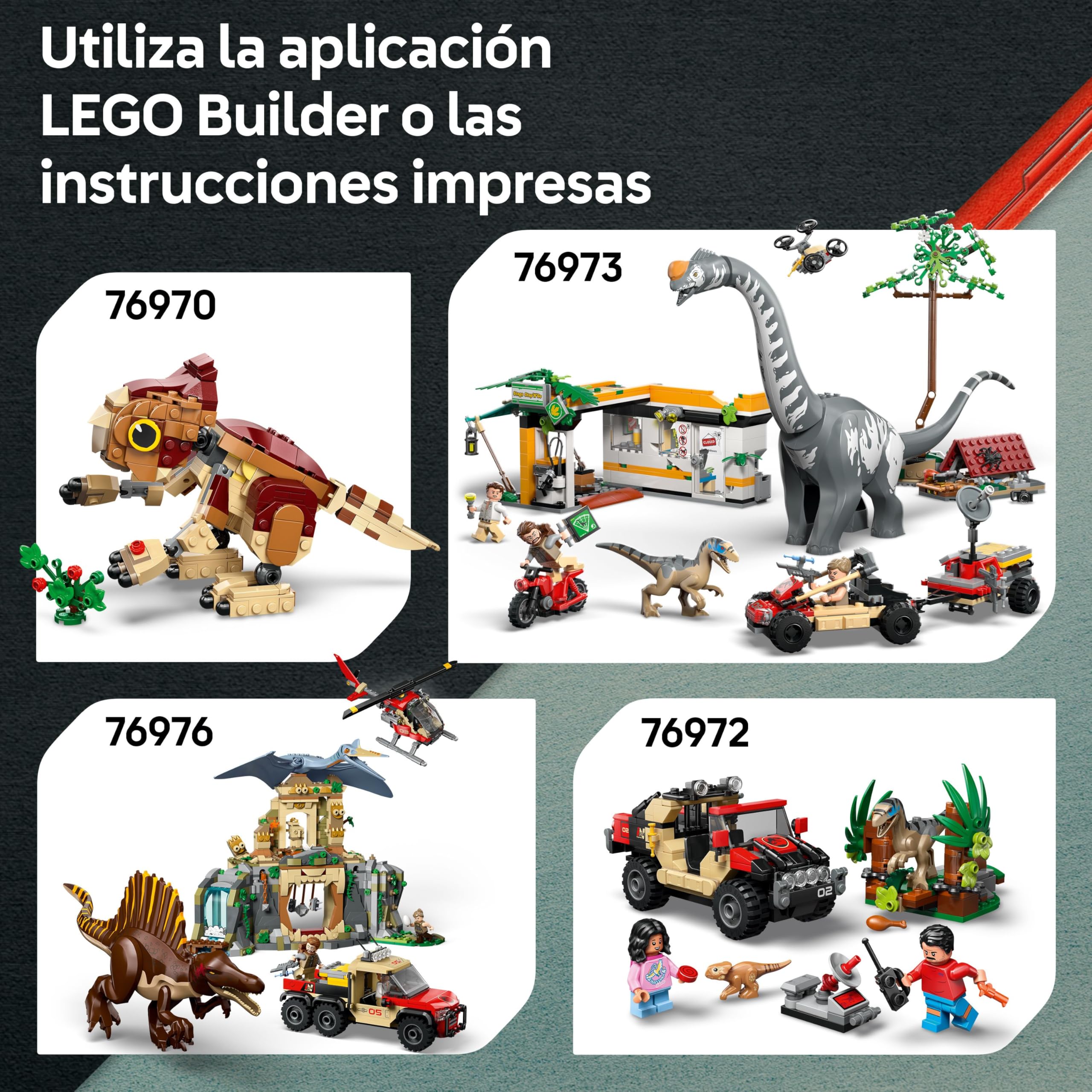 LEGO Jurassic World Huida por el Río y T. Rex a la Caza - Figura de Dinosaurio de Juguete Interactivo, Barco, Quad y 2 Minifiguras - Regalo de Cumpleaños para Niños y Niñas de 5+ Años 76975