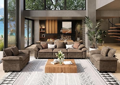 Miniatura 36 de Juego de sofá y sofá cama, asiento modular de chenilla extragrande y sofá de 3 plazas con almohadas, juego de muebles de sofá seccional moderno de