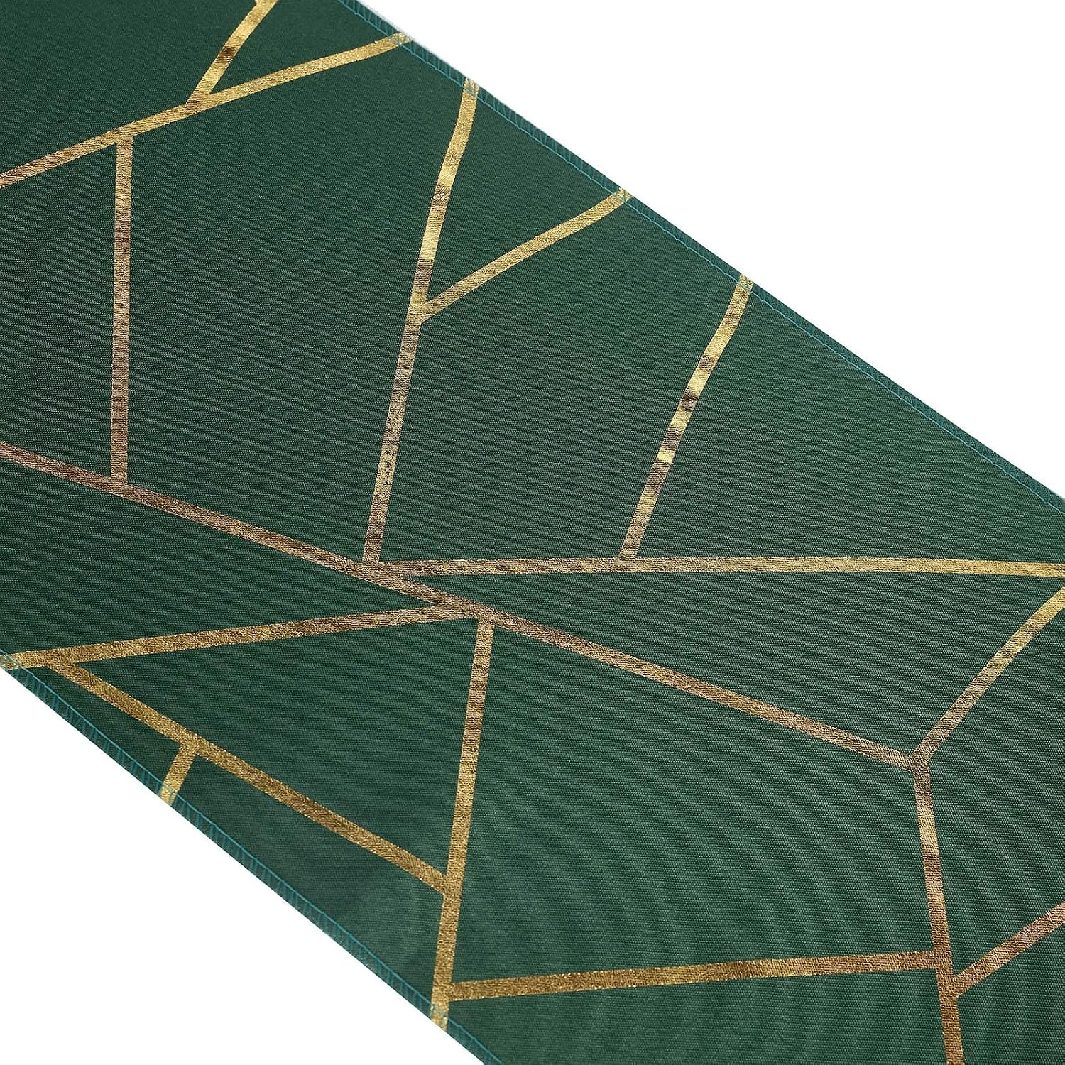 Efavormart 9FT Hunter Emerald Green Geometric Table Runner with Gold Foil Patterns