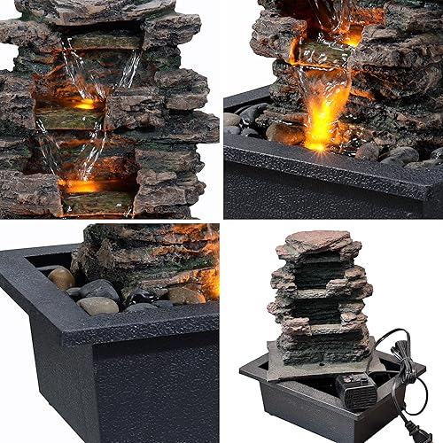 Miniatura 4 de Tabletop Water Fountain, Home Décor Soothing Sound Machine with Automatic Pump, Deep Basin and Natural River Rocks. Indoor Zen Relaxation for Rocas