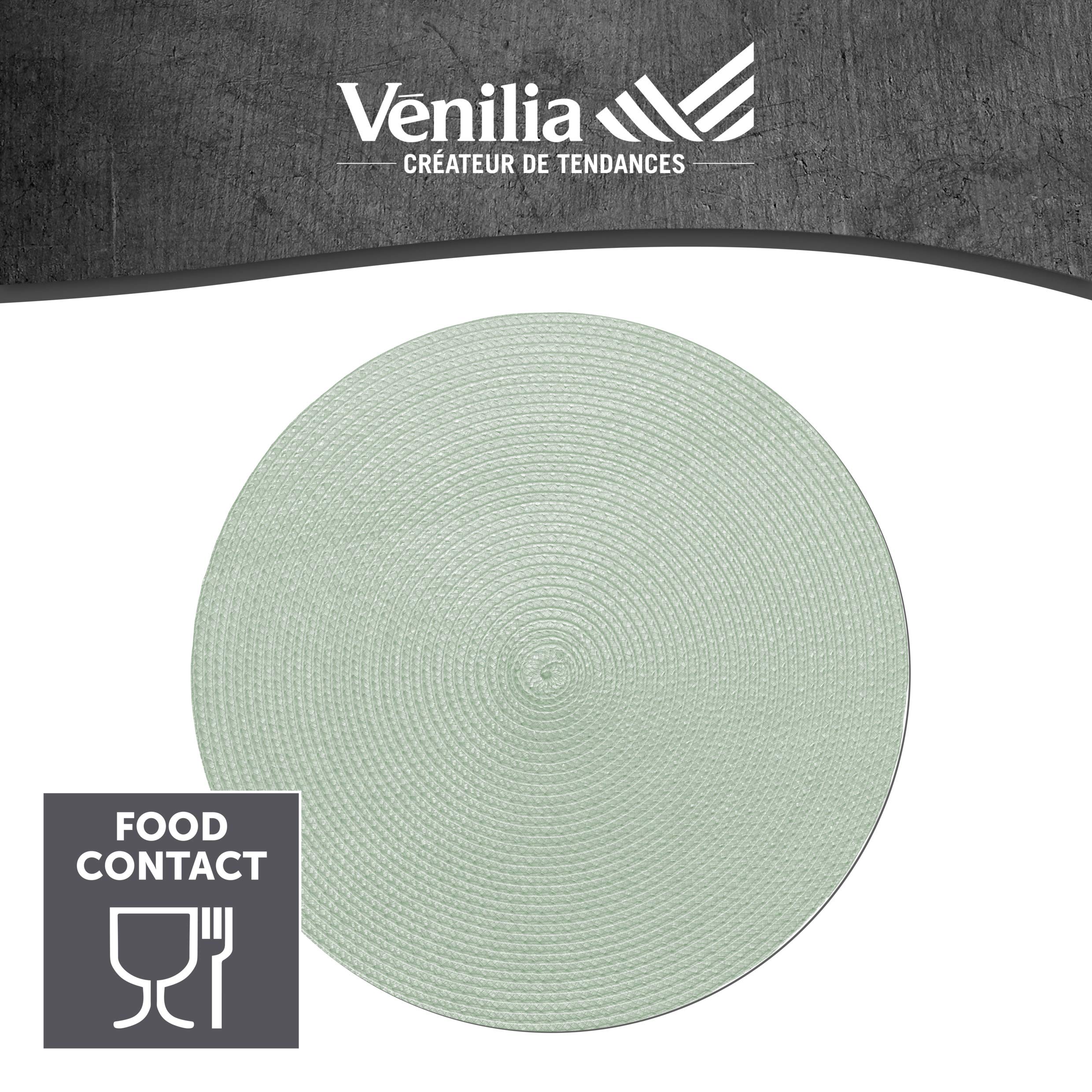 Venilia Tischset Grün Rund, Platzset, Tischwäsche, Platzdeckchen für Esszimmer, gewebt, 4er Set, lebensmittelecht, 38 cm, 4 Stück, 59123 (Packung mit 2)