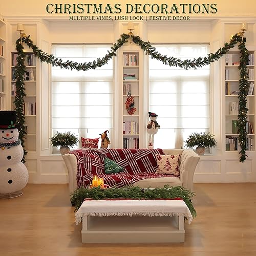 Miniatura 6 de 2 guirnaldas de Navidad de 6 pies  Guirnalda realista de pino Norfolk  Guirnalda verde de tacto real para mesa, chimenea, pared, interior y