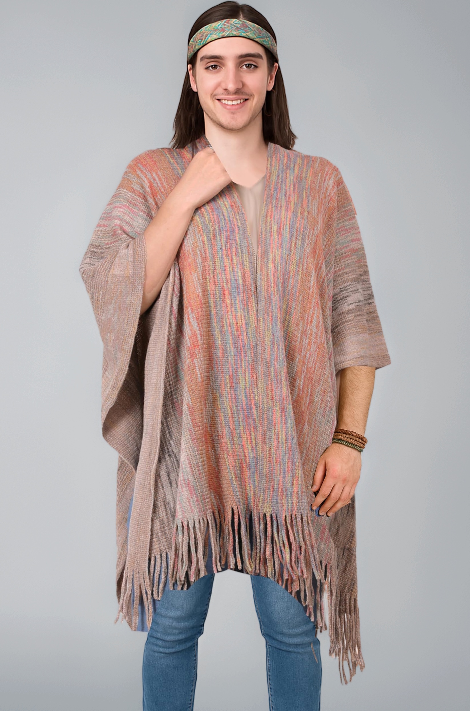 Men’s Lightweight Knit Poncho Cape – Open Front Shrug Wrap Cardigan Sweater for Travel, Outdoor, Boho, Casual & Layered Fashion – Spring, Fall & Winter Wear