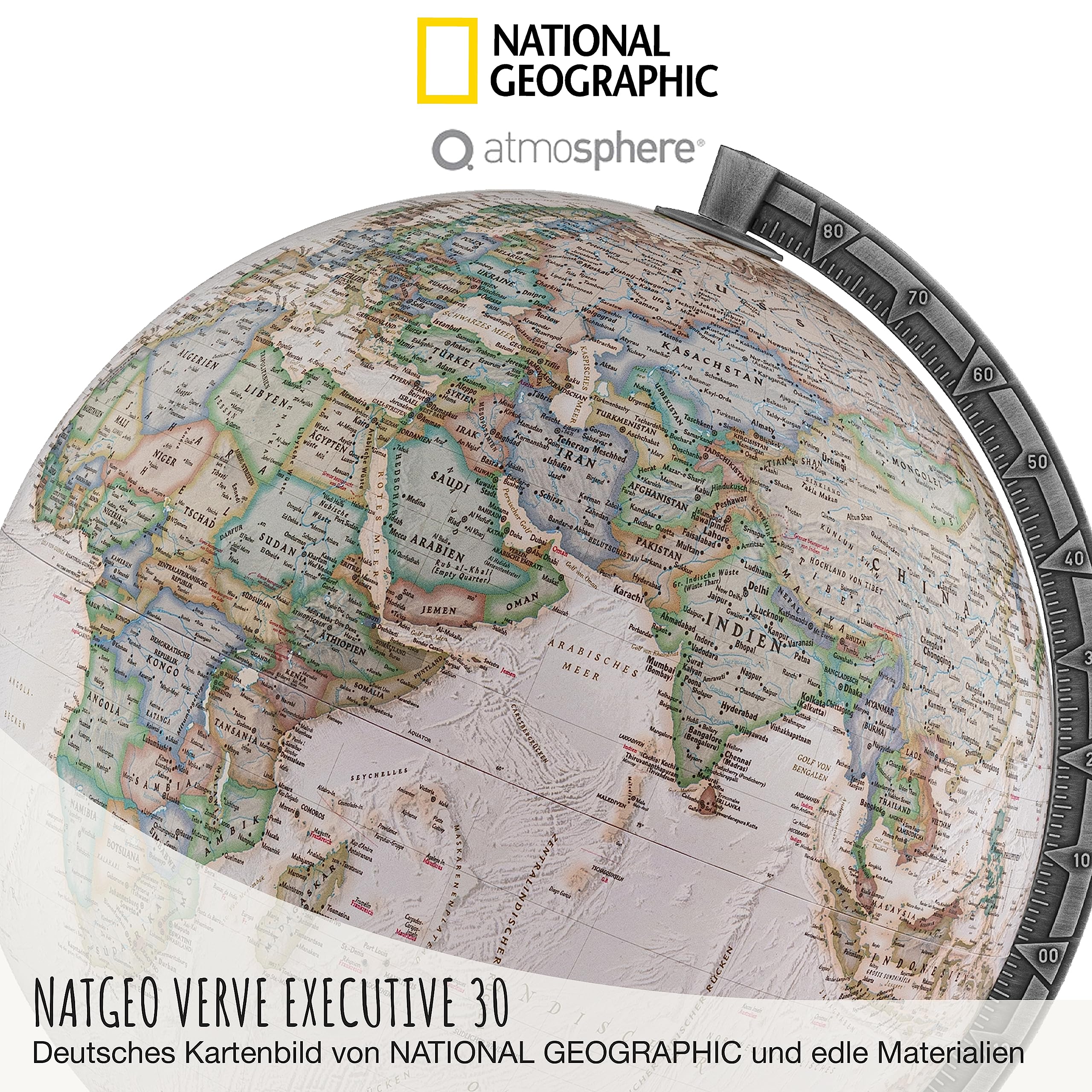 National Geographic Verve Executive Antik-Globus - 30 cm Globus mit politisch-physischer Kartografie in deutscher Sprache, beleuchtet und mit drehabren Holzfuß und Metallmeridian
