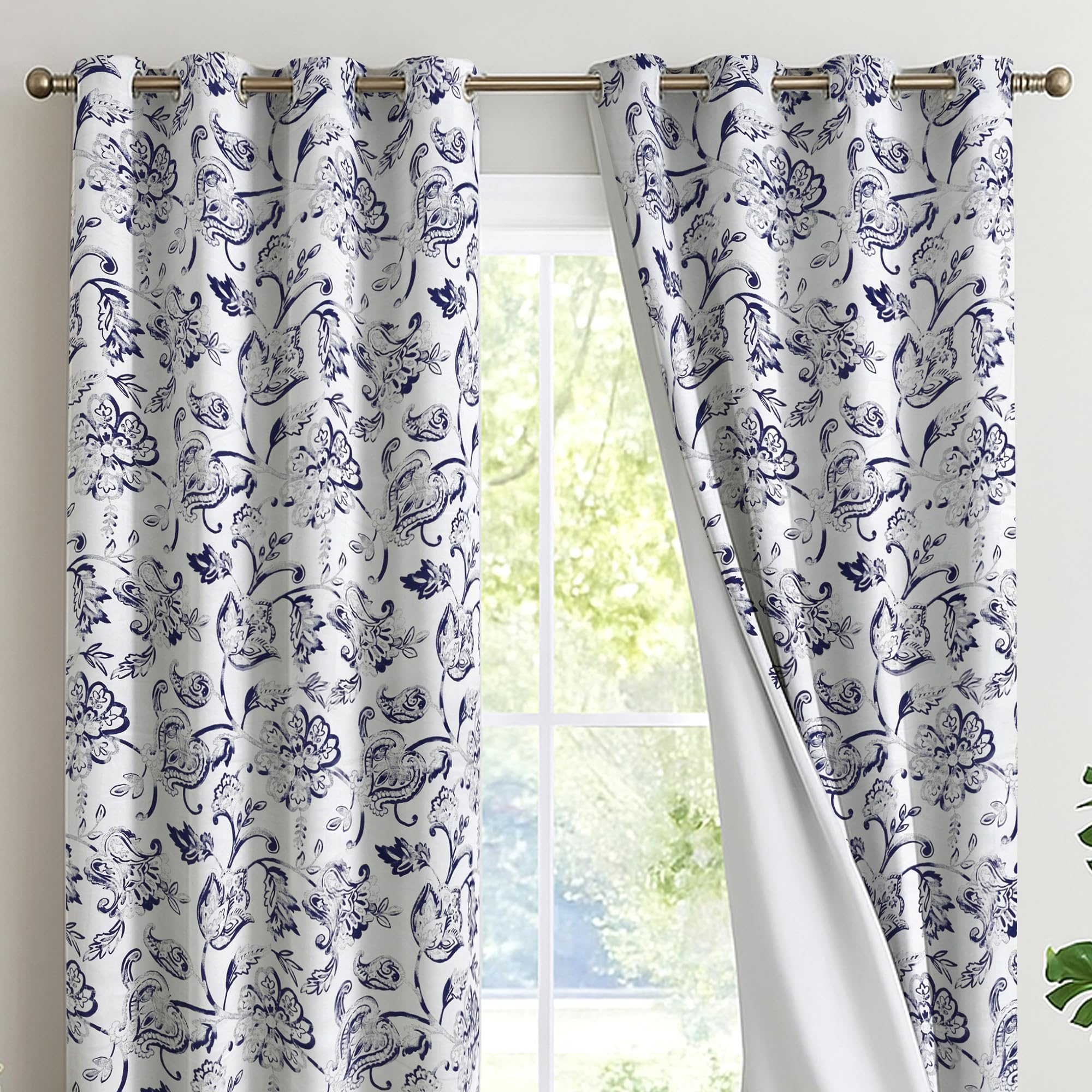 Reliancebedding 100% Blackout Curtains 54 Inch Drop – Elegant Printed Thermal Insulated Window Curtains for Bedroom & Living Room, W46 x L54 Inch, Vintage Floral, 2 Panels