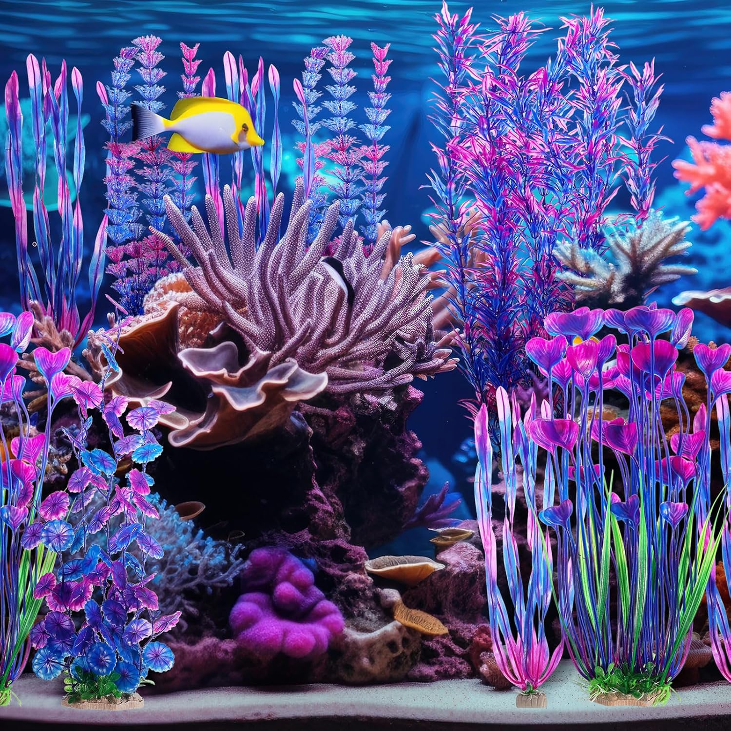 10 Pcs Large Christmas Aquarium Artificial Plants Decorations, Tall Plastic Fish Tank Plant Decorations for Household and Office Aquarium Christmas Decor(Purple)