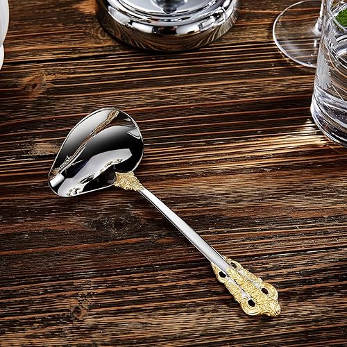 Miniatura 5 de KEAWELL Cucharón de salsa de lujo de 7.2 pulgadas, acero inoxidable 1810, acento dorado, cuchara pequeña para salsa para el hogar. Sólido y