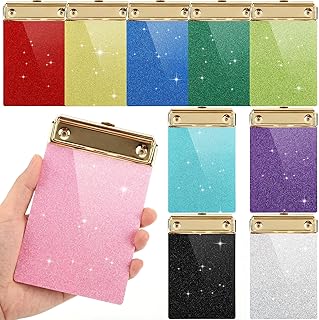 10 Pcs Mini Glitter Clipboards 4 x 6 Inch Small Cute Acrylic Clip Boards Bling Pocket Clipboard with Gold Clip Colorful Notepads Memo Clipboard for Office Supplies Women Girl