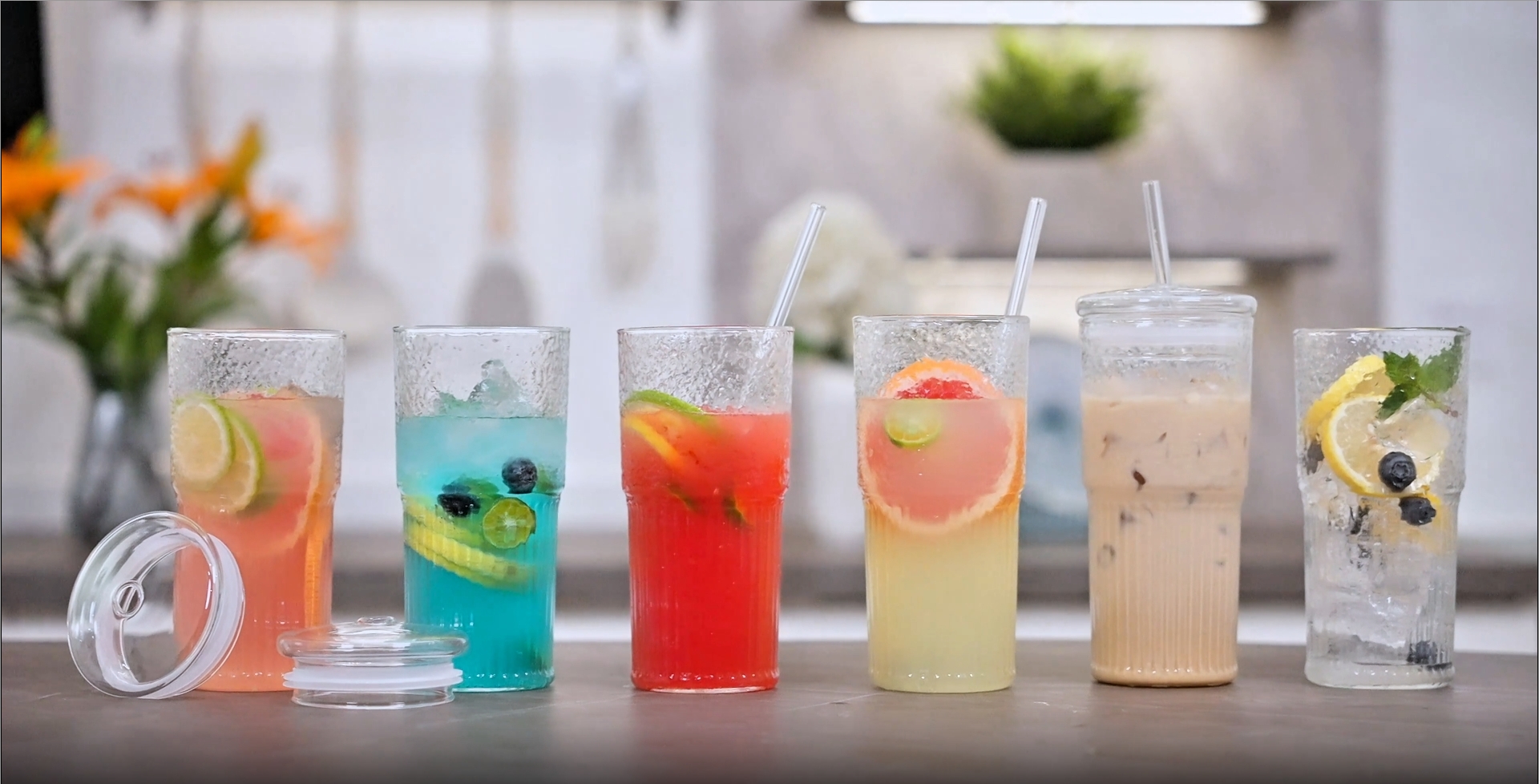 LUXULISH 20oz Ribbed Glass Tumblers Set Of 4 - With Lids & Straws, Thickened Vintage Glasses - View #10