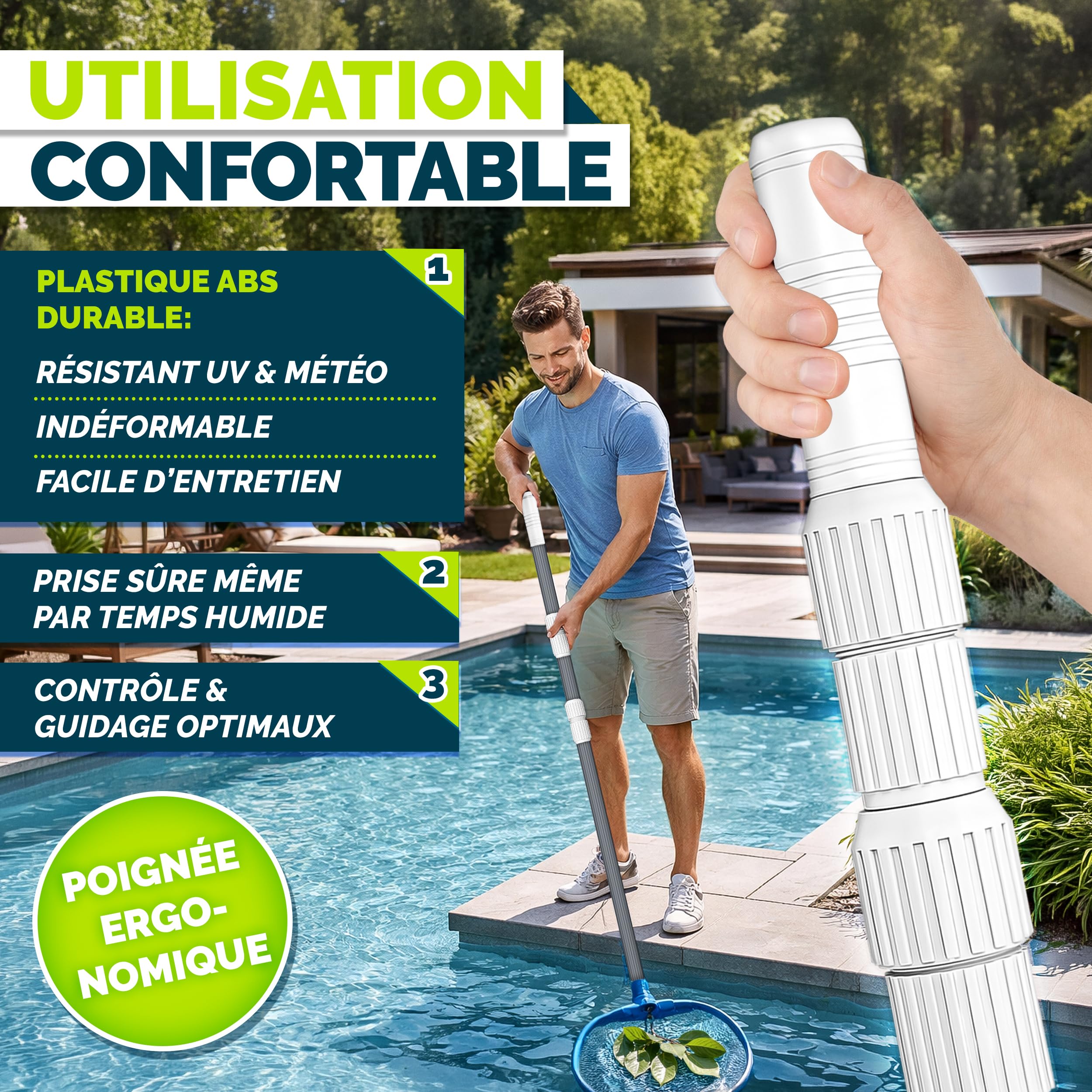 tillvex Barre Télescopique en Aluminium 1,20-3,60 m | Perche Alu Régable et Extensible per Nettoyage de Piscine, Surfaces | avec 3 Parties (Anthracite)
