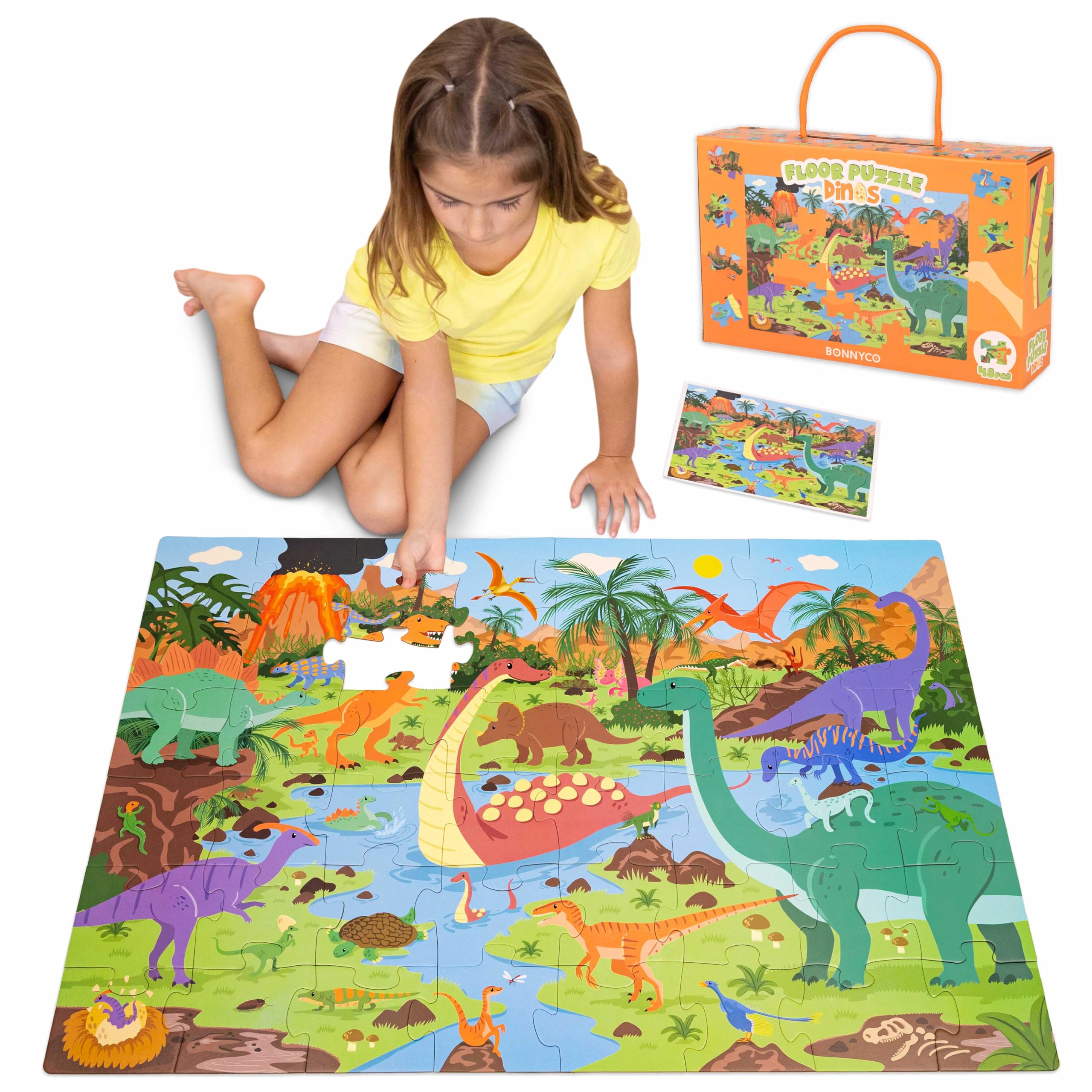 BONNYCO Giant Floor Puzzles for Kids of Dinosaurs with 48 Large Pieces. Jumbo Puzzle 36.2 x 24.4 in, Gifts for Boys and Girls, Educational Kids Toys