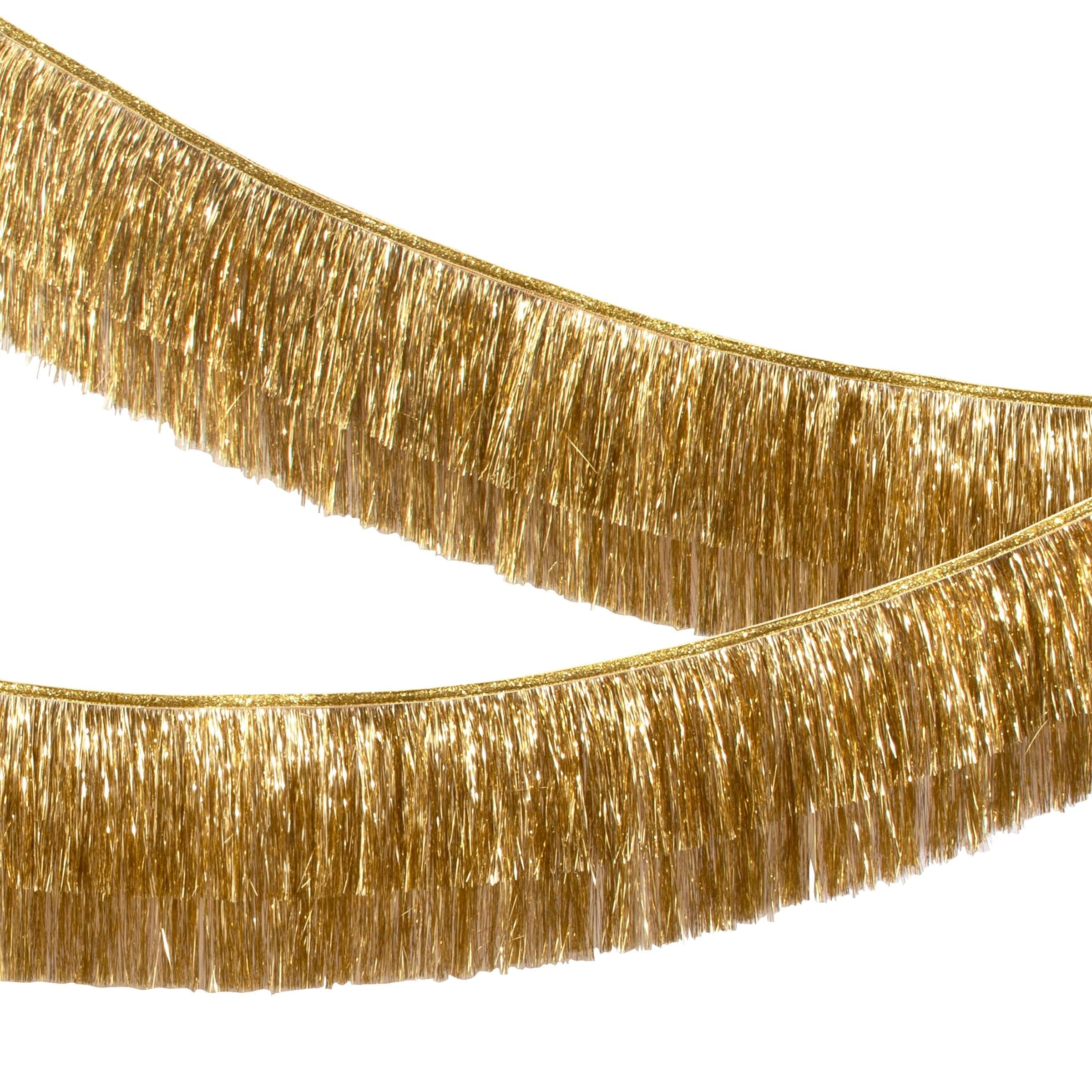 Meri Meri Gold Tinsel Fringe Garland - 2 Layer Tinsel Fringe - Gold Ribbon Ties for Easy Hanging