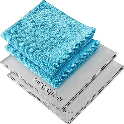 MagicFiber Microfiber Cleaning Cloth – 4 Pack Large Blended Cloths, Highly Absorbent Streak-Free Micro Fiber Cleaning Rags Towels for House, Car, Windows, Housekeeping, Household Dusting, Kitchen