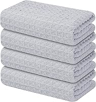 Vista 1 de Homaxy Toallas de cocina de microfibra con tejido de gofre, 16 x 28 pulgadas, ultra absorbentes y de color sólido, paquete de 4, gris
