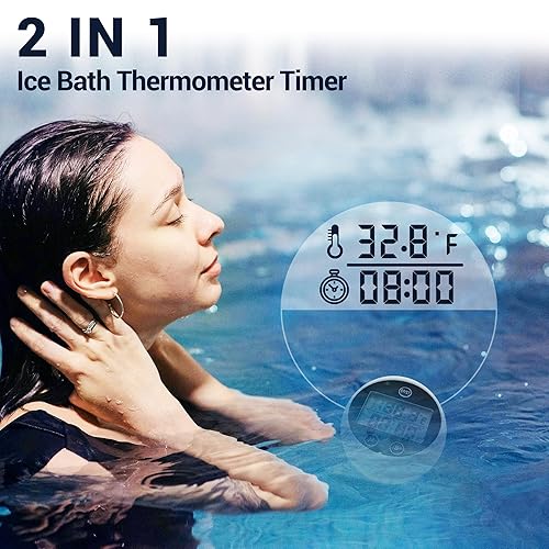 Vista 2 de Termómetro de baño de hielo, termómetro flotante de inmersión en frío con temporizador, temporizador de pantalla HD flotante impermeable, para baños