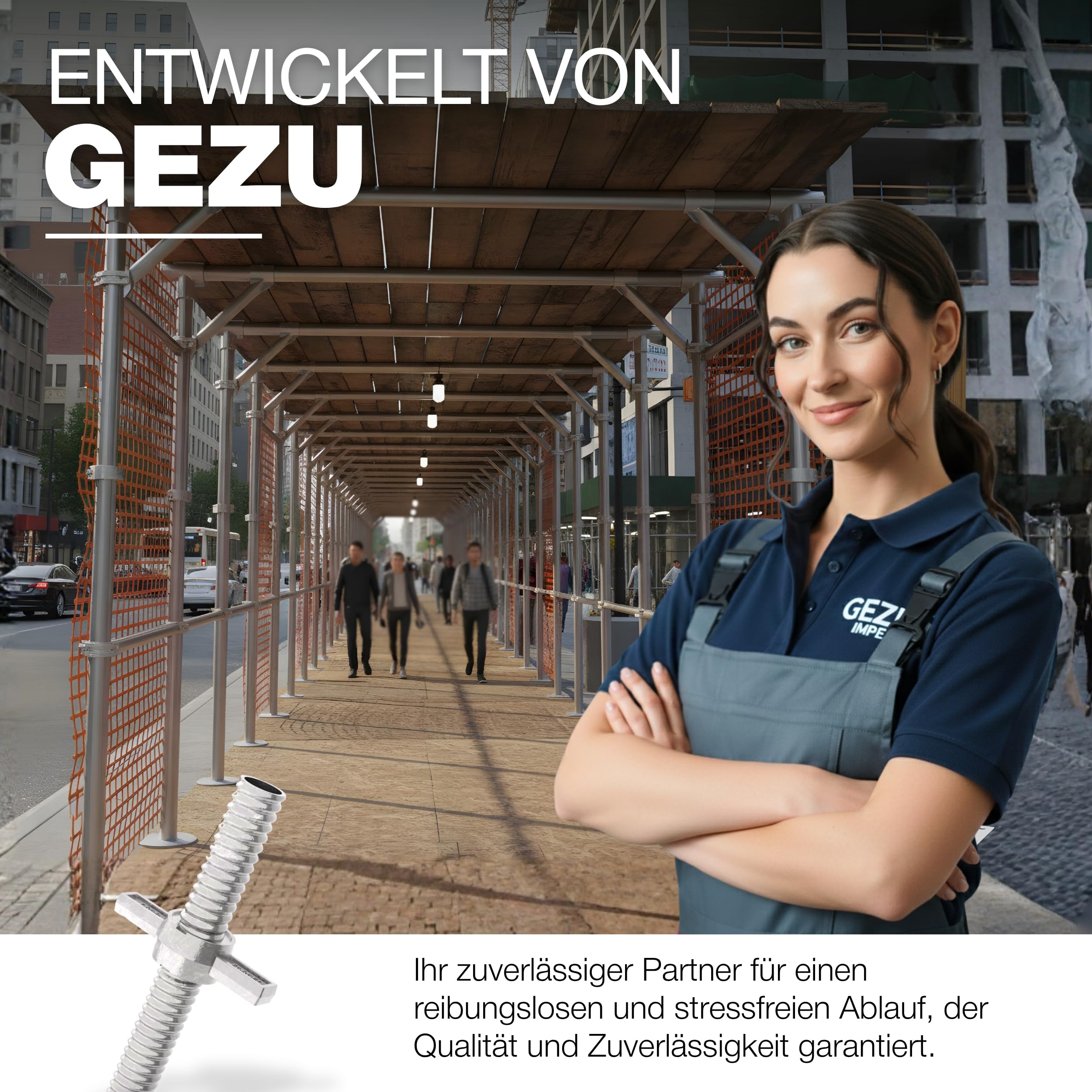 GeZu Impex Gerüstspindel Galvanisch Verzinkt 500 mm Ø 38 mm Spindelfuß Gerüstfüße Gewindefußplatte