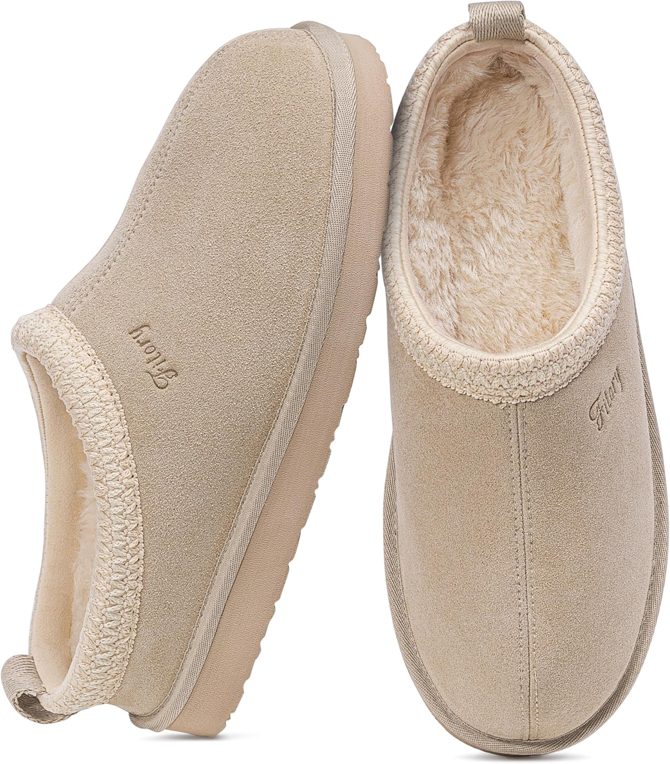 FITORY Women's Suede Slipper, Flat Slip On House Shoes with Faux Fur Lining Indoor Outdoor Short Mini Boots