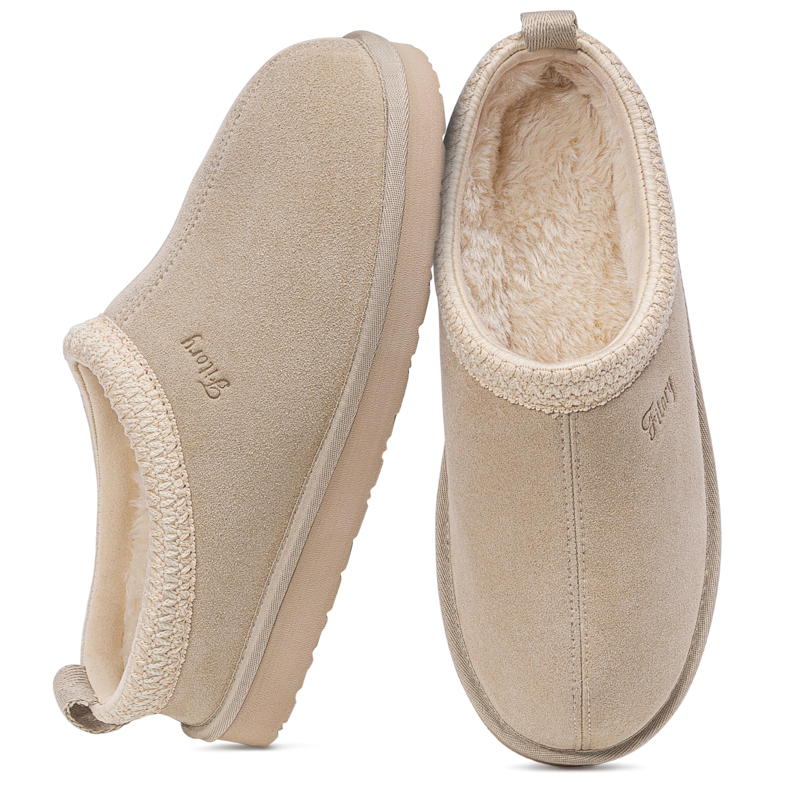 FITORY Womens Suede Slipper Flat Slip On House Shoes with Faux Fur Lining Indoor Outdoor Short Mini Boots
