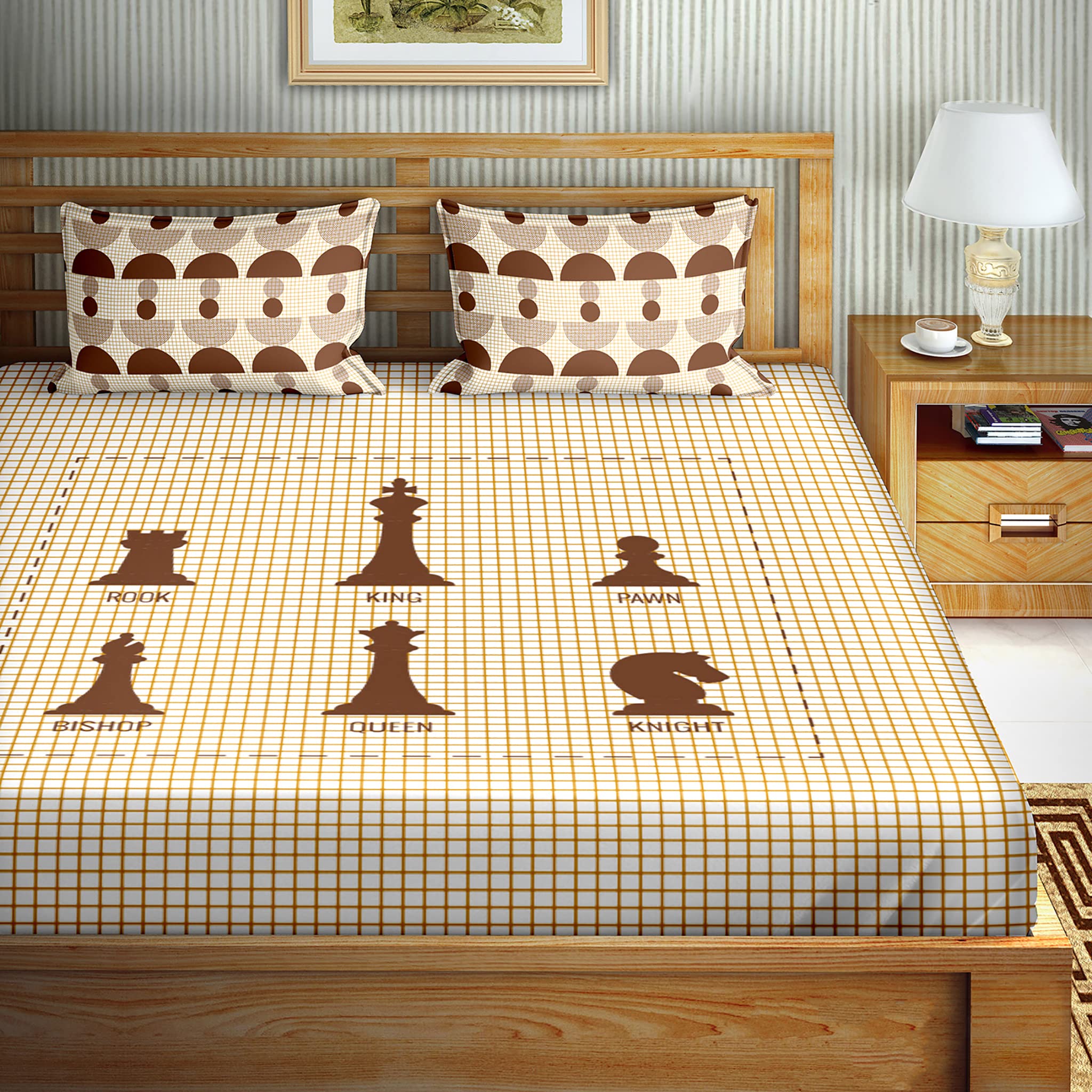 Double Bedsheet with 2 Pillow Covers 150 TC Cotton Dark Brown & Beige Colour - Mysterious Collection