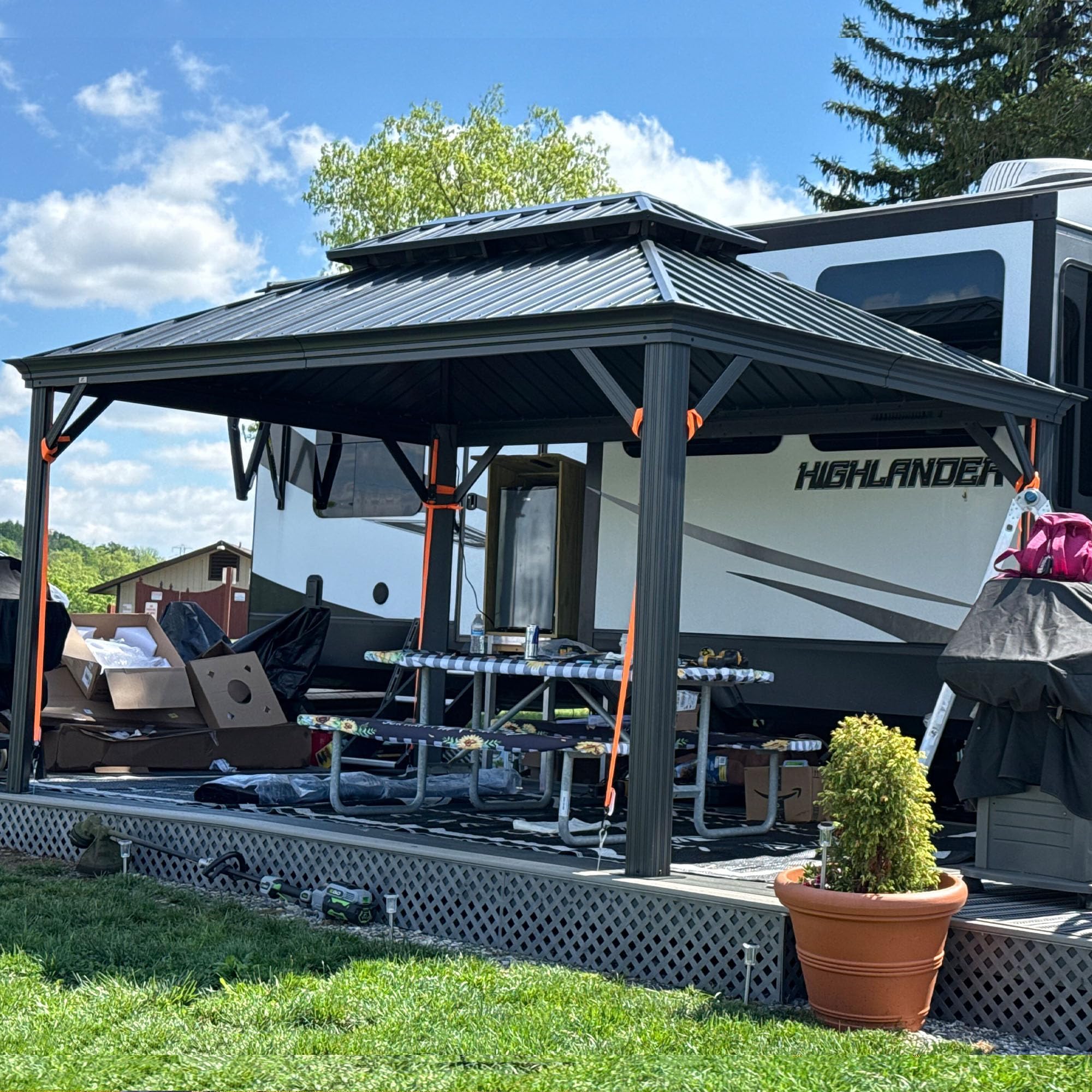 PURPLE LEAF Hardtop Gazebo 10'x14' Double Roof Grey Permanent