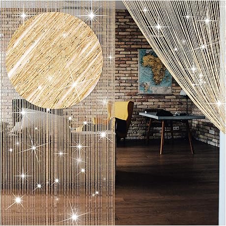 WILLBOND 4 Pieces String Curtains Glitter Fringe Curtains for Windows