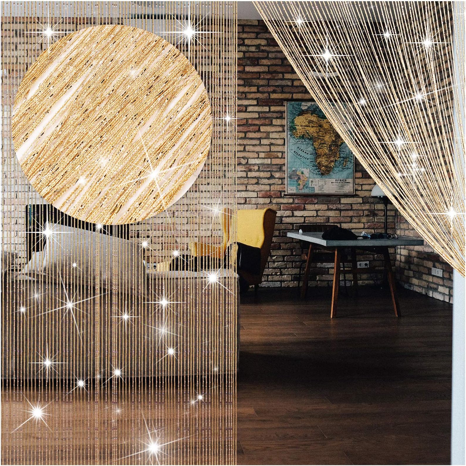 WILLBOND 4 Pcs String Curtains Glitter Fringe Curtains for Window Doorways 79 x 39 Inch Door Divider Strip Tassel for Wedding Engagement Party Decor Living Room(Champagne)