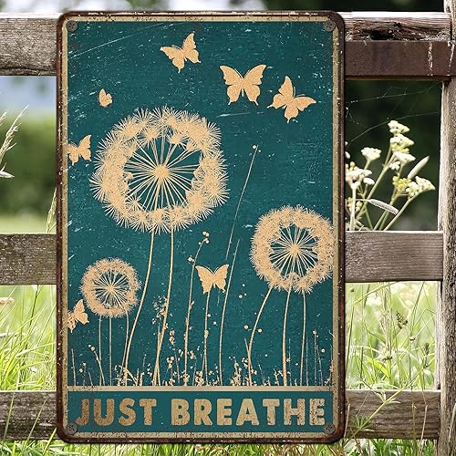 Miniatura 6 de PEACHGARDEN Letrero de metal con diseño de diente de león y mariposas, diseño vintage de diente de león y mariposas, para oficina, sala de estar,