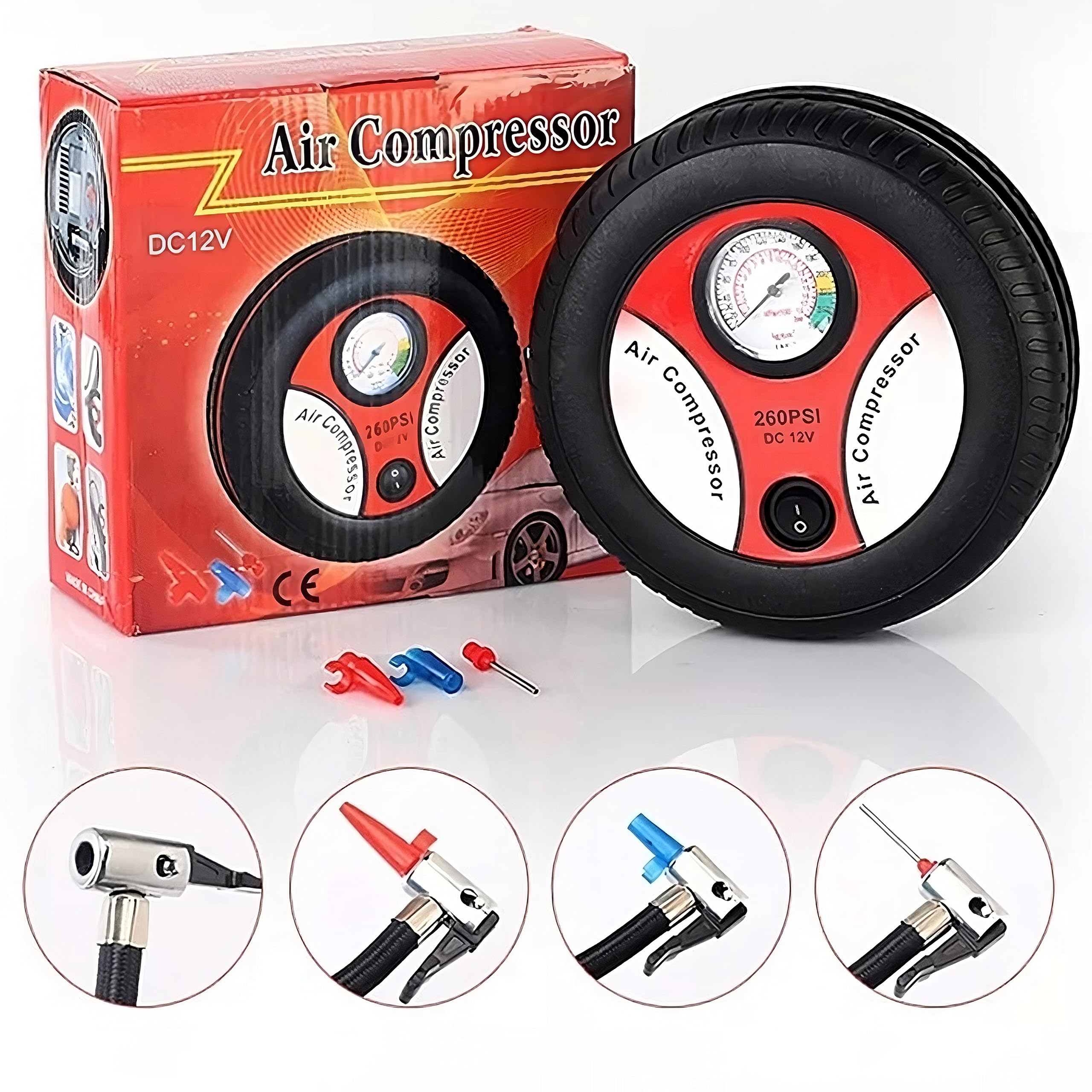 Retoo Sprężarka powietrza 12 V elektryczna pompka powietrza inflator do opon samochodowych rowerowych motocykla piłki materaca poduszki powietrznej przenośny kompresor 260 PSI 60 W