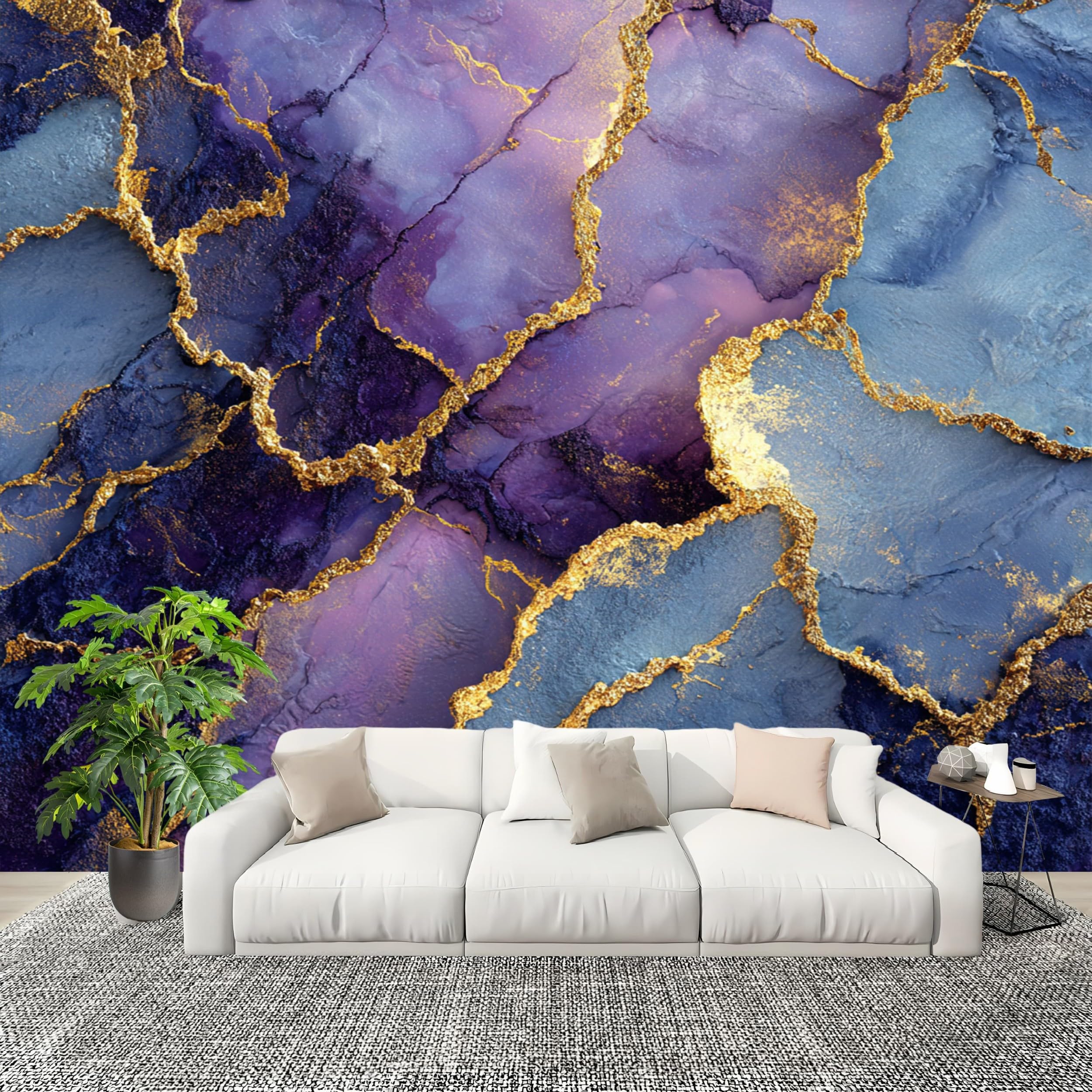 Fioletowa tapeta z włókniny salon sypialnia 350 x 256 cm