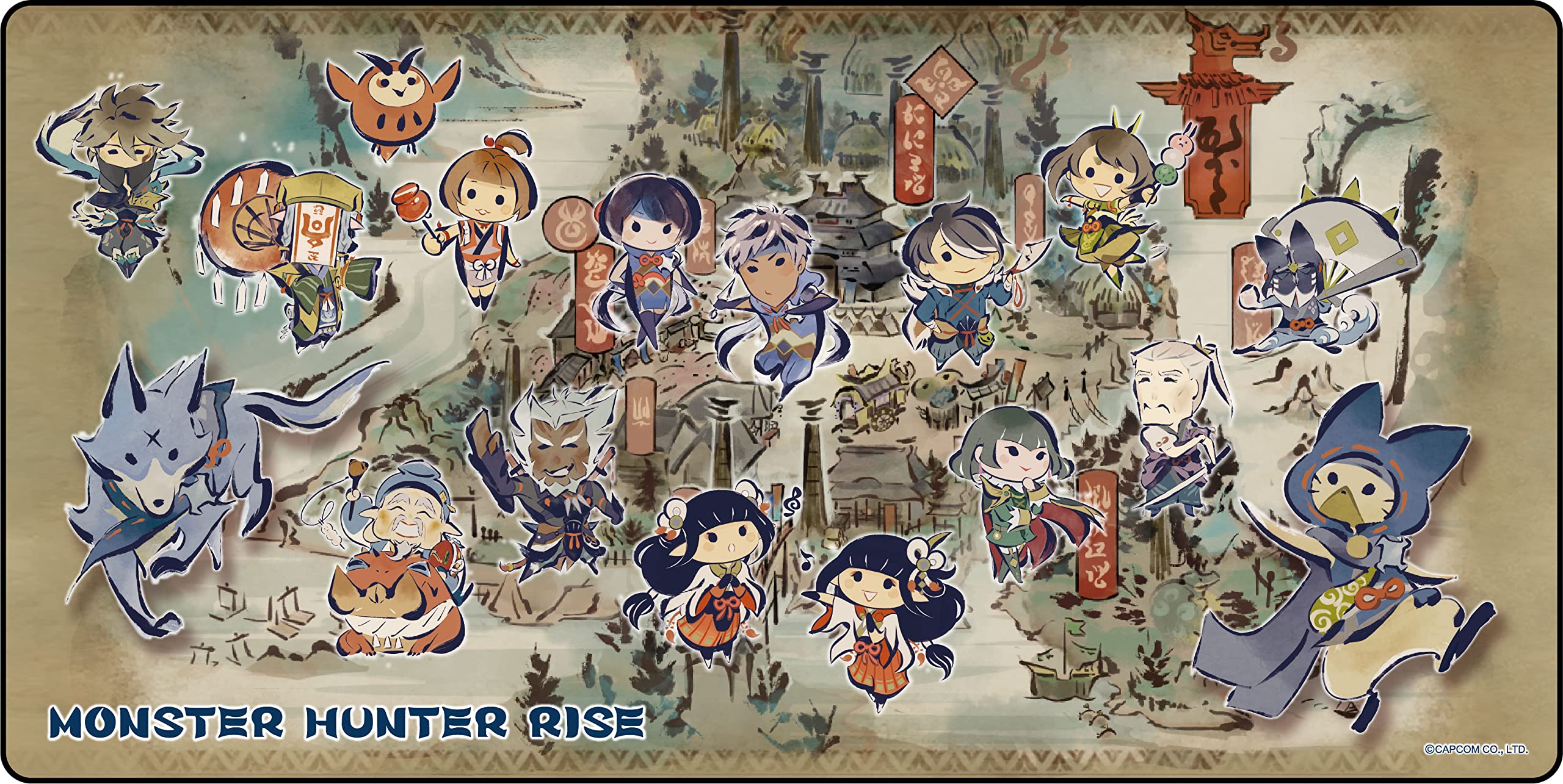 Capcom Monster Hunter Rise Gaming Mouse Pad, Camra no Sato, Approx. W 31.5 x H 15.7 x D 0.1 inches (800 x 400 x 3 mm), Synthetic Rubber, Polyester