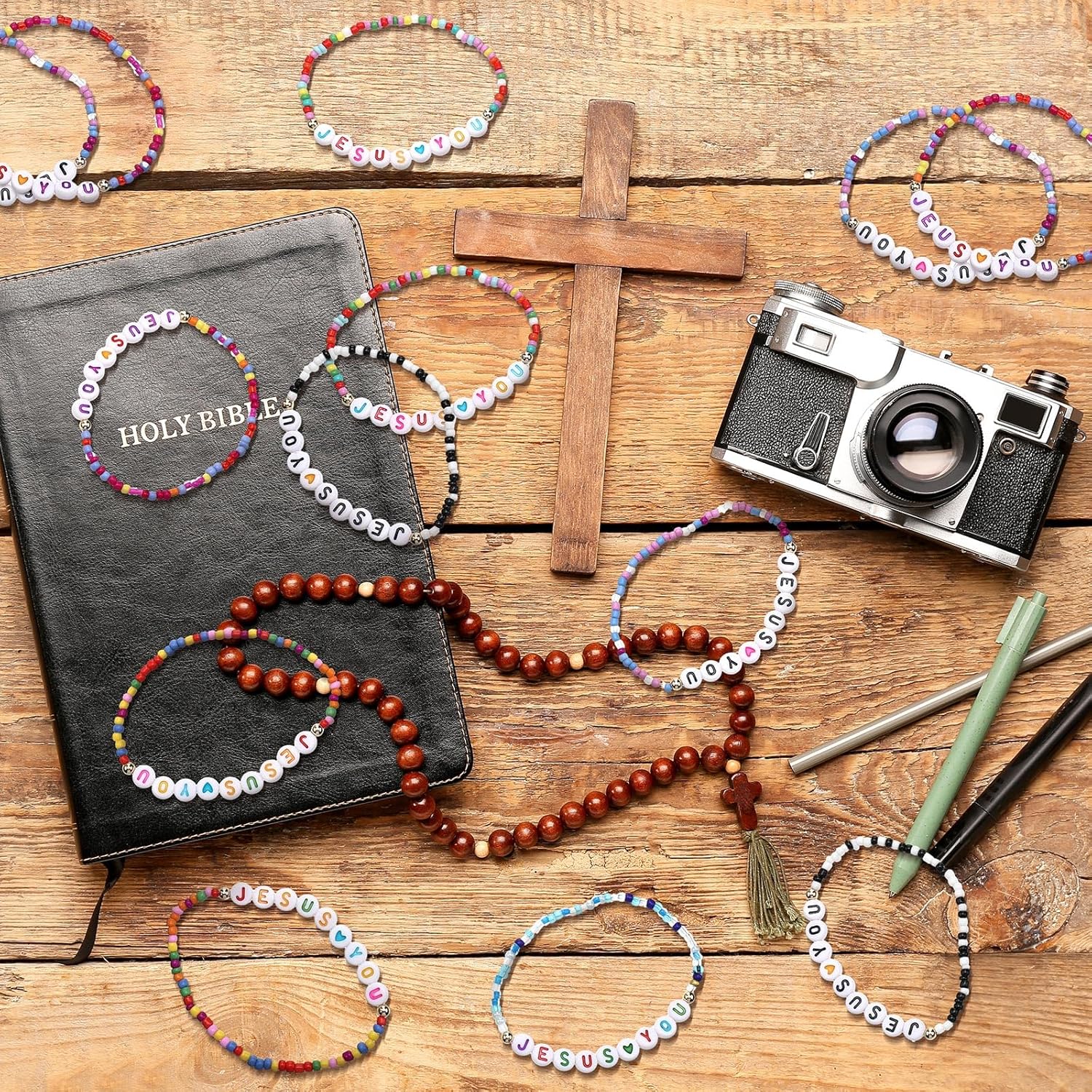 72 Pcs WWJD Bracelets Jesus You Christian Bracelets Bulk, Beaded Friendship Bracelet for Women Kid Colorful Religious Bracelets Inspirational Reminder Jewelry Gift(Jesus) - Image 2
