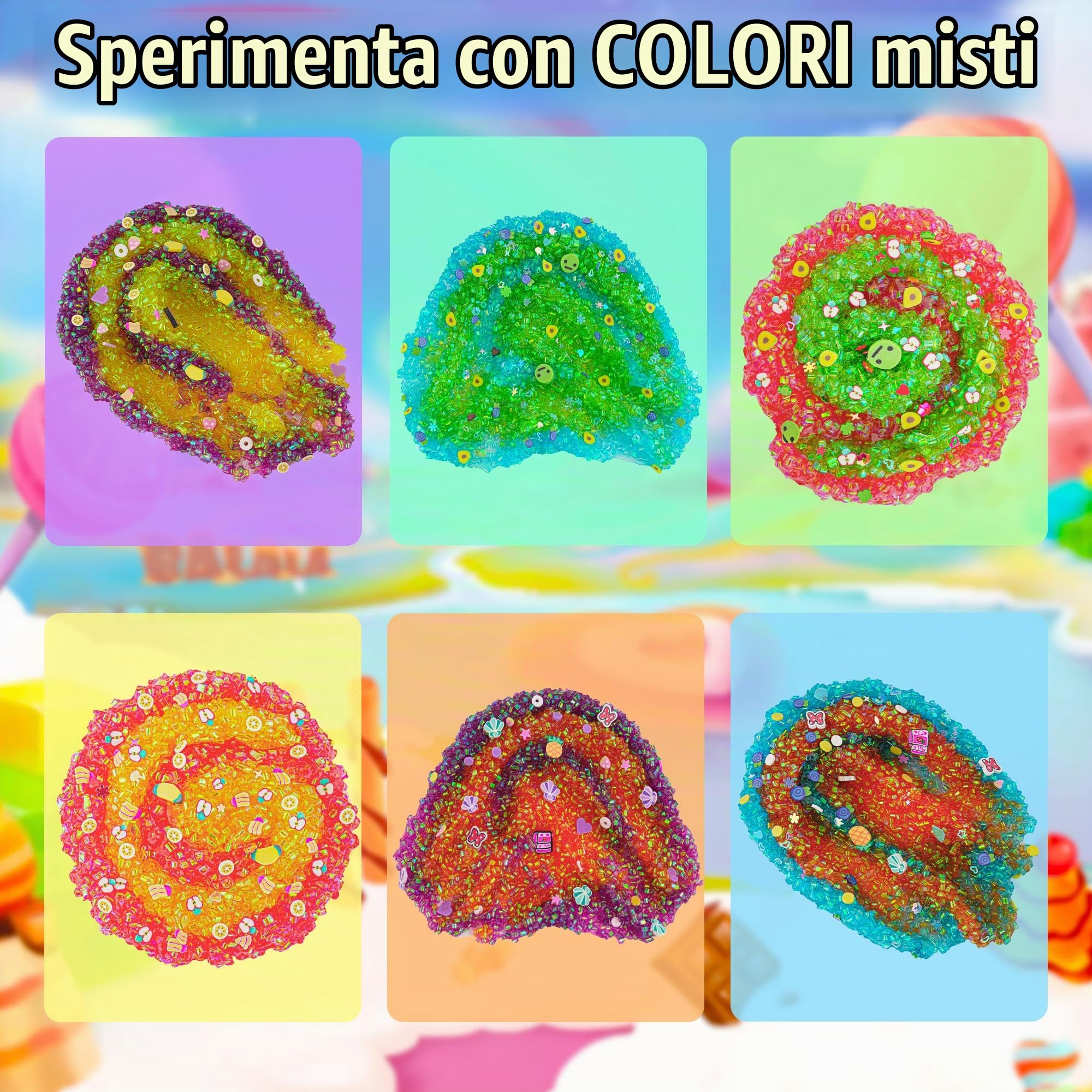 Confezione da 6 Kit Slime Croccante Bingsu, Slime Arcobaleno per Bambini, con Graziosi Ciondoli per Slime e Componenti Aggiuntivi, Gadget per Feste di Slime Giocattoli Sensoriali, Regalo per