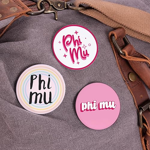 Miniatura 4 de Phi Mu Sorority 3 piezas de varios botones Pin Back Badge de 2.25 pulgadas - Paquete lindo, Sin gemas.