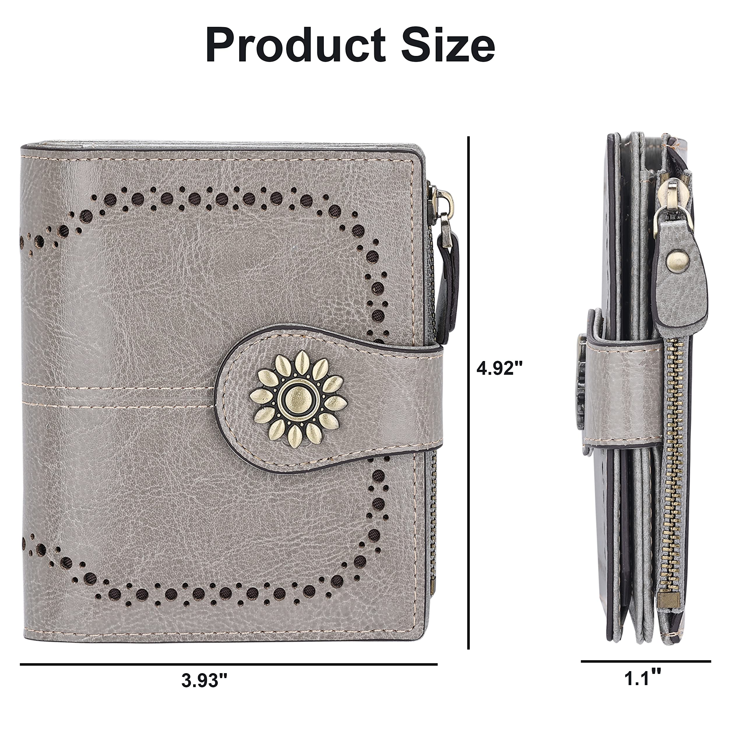 Lavemi - Cartera de Piel para Mujer con Bloqueo RFID pequeño Plegable para Tarjetas de crédito con Bolsillo con Cremallera para Ventana de identificación - Gris - Talla única